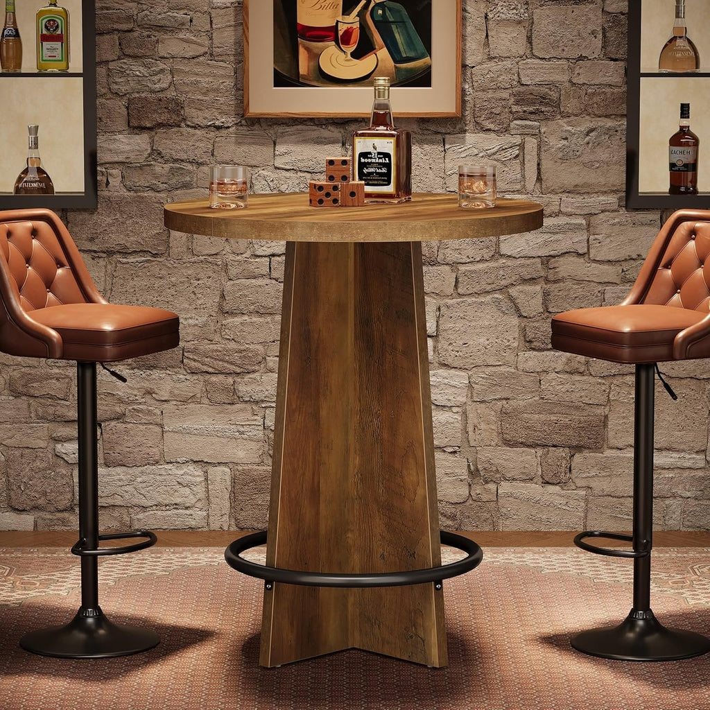 37.4 Round Bar Table Wooden Bistro Pub Table Footrest