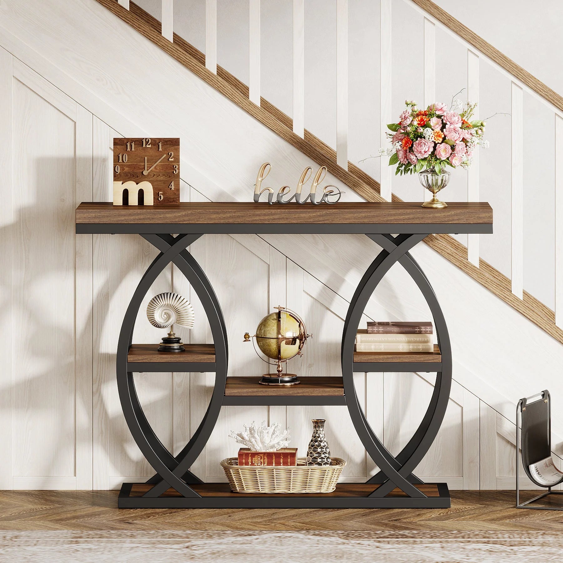 39" Console Table, 4-Tier Sofa Table Entryway Table with Storage Shelves