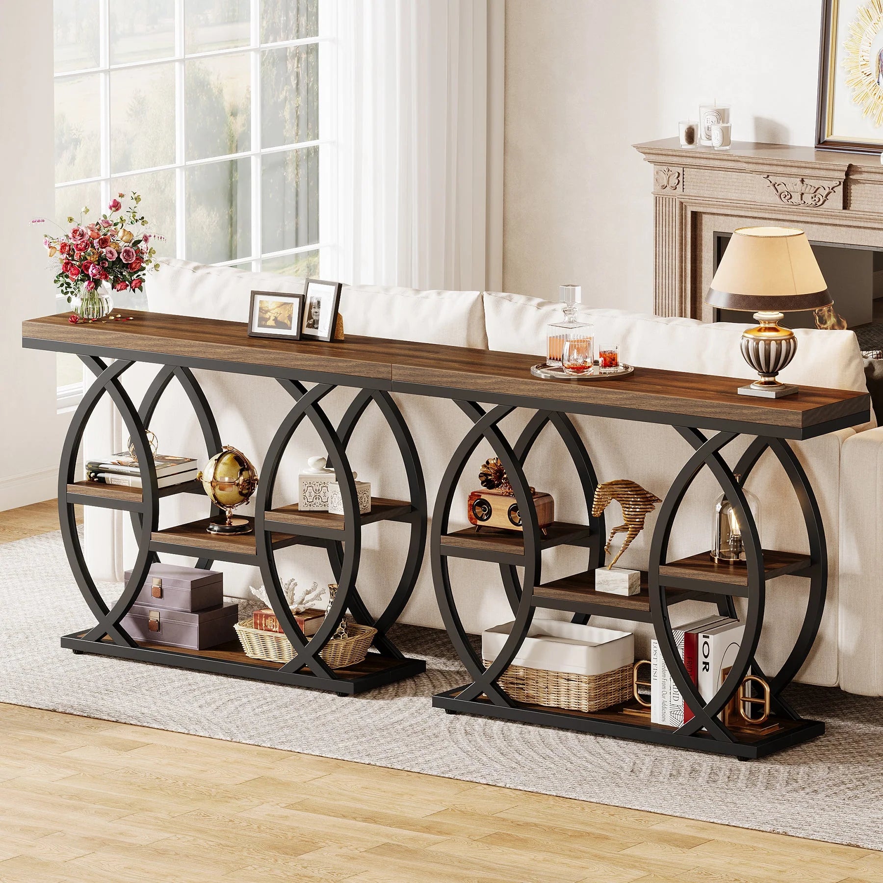 39" Console Table, 4-Tier Sofa Table Entryway Table with Storage Shelves