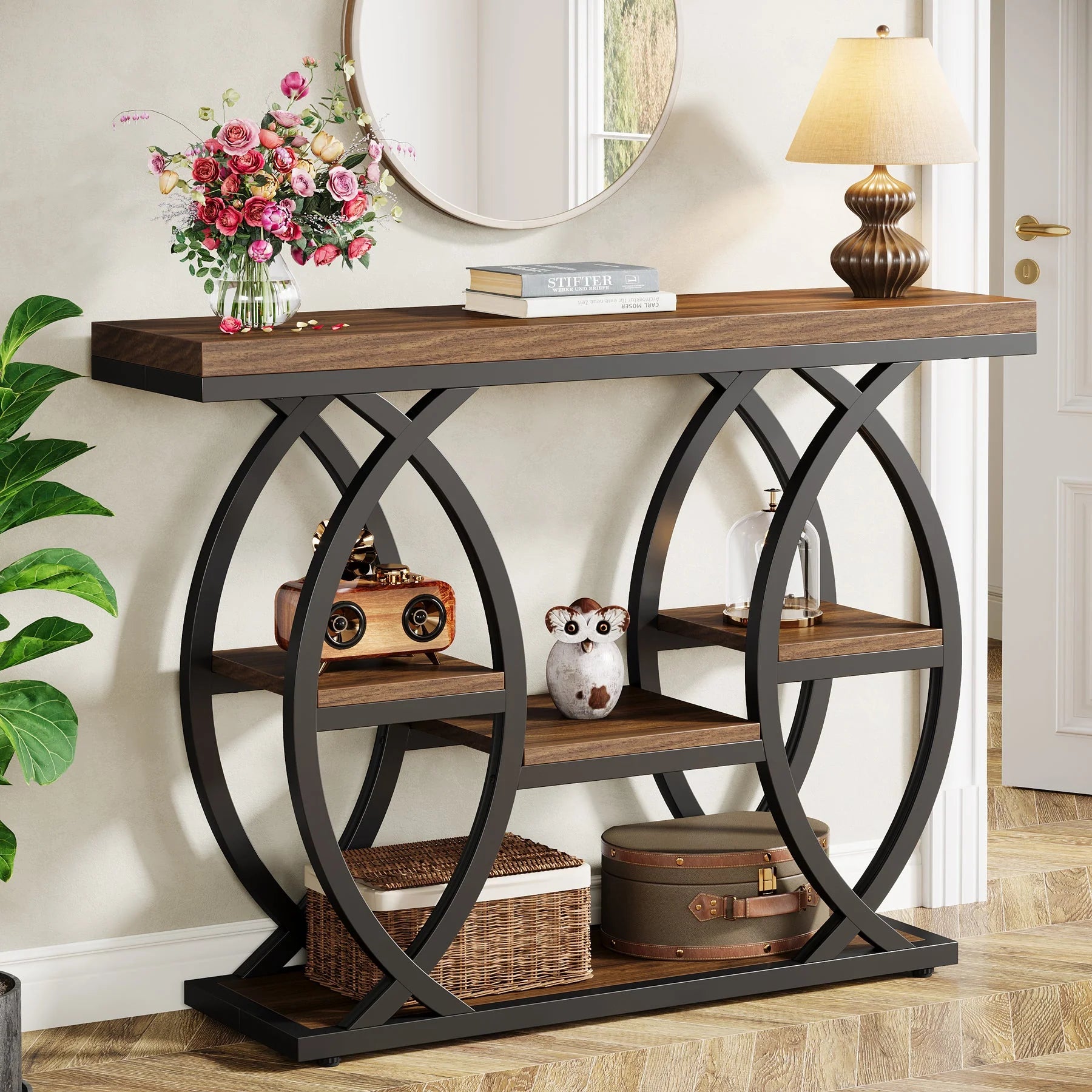 39" Console Table, 4-Tier Sofa Table Entryway Table with Storage Shelves