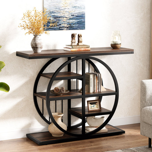 39" Console Table, 5-Tier Entryway Table Sofa Table with Circle Base