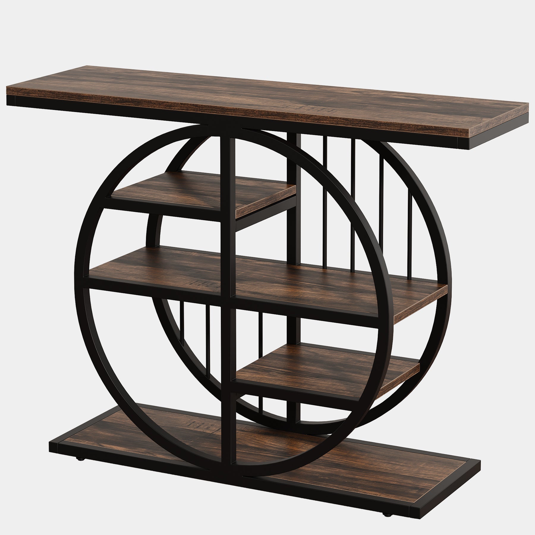 39" Console Table, 5-Tier Entryway Table Sofa Table with Circle Base