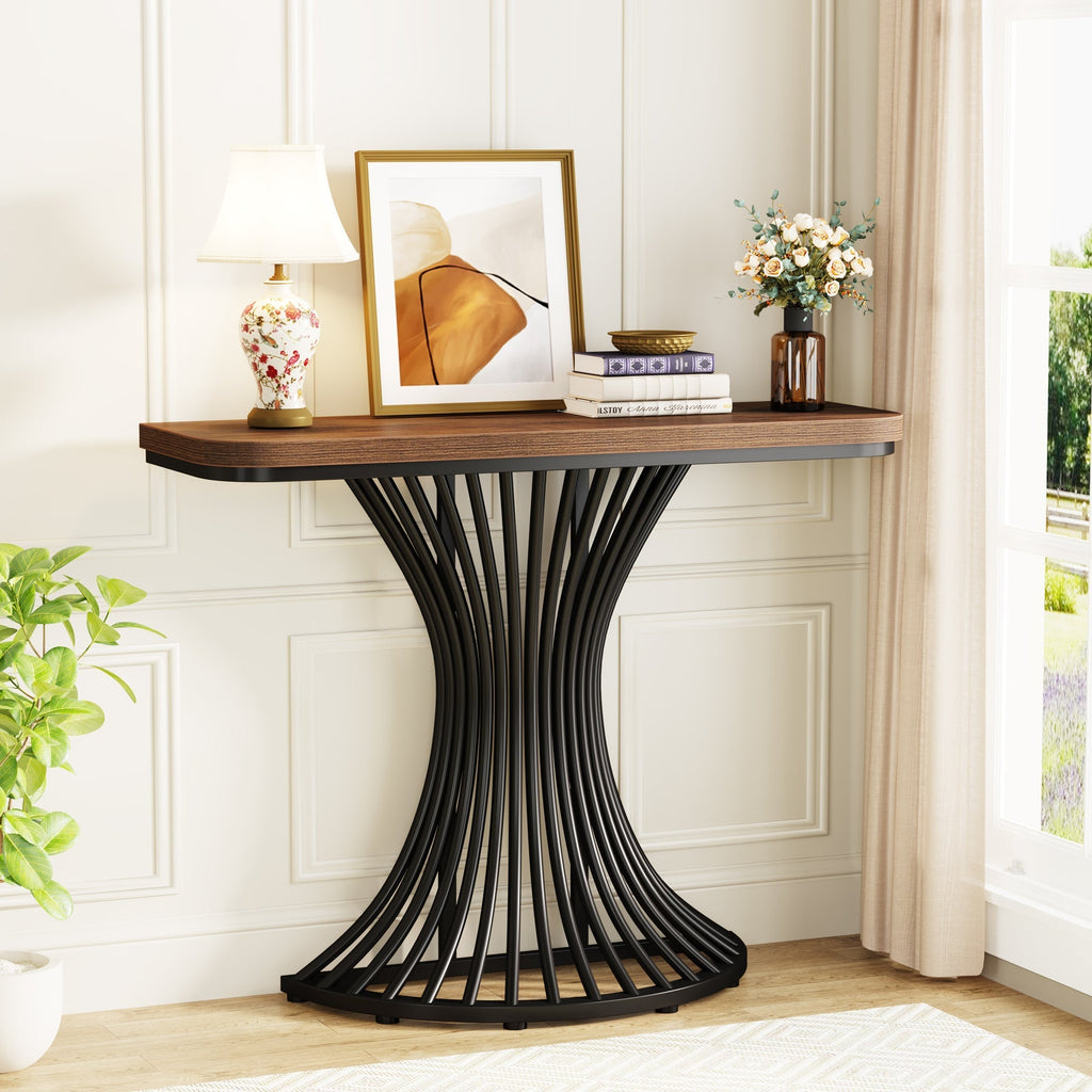 39 Inch Console Table Accent Sofa Table Geometric Metal Base