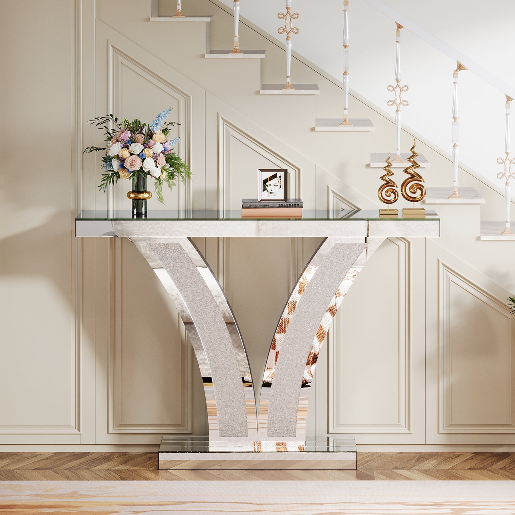 39" Mirrored Console Table, Modern Silver Entryway Table Tribesigns