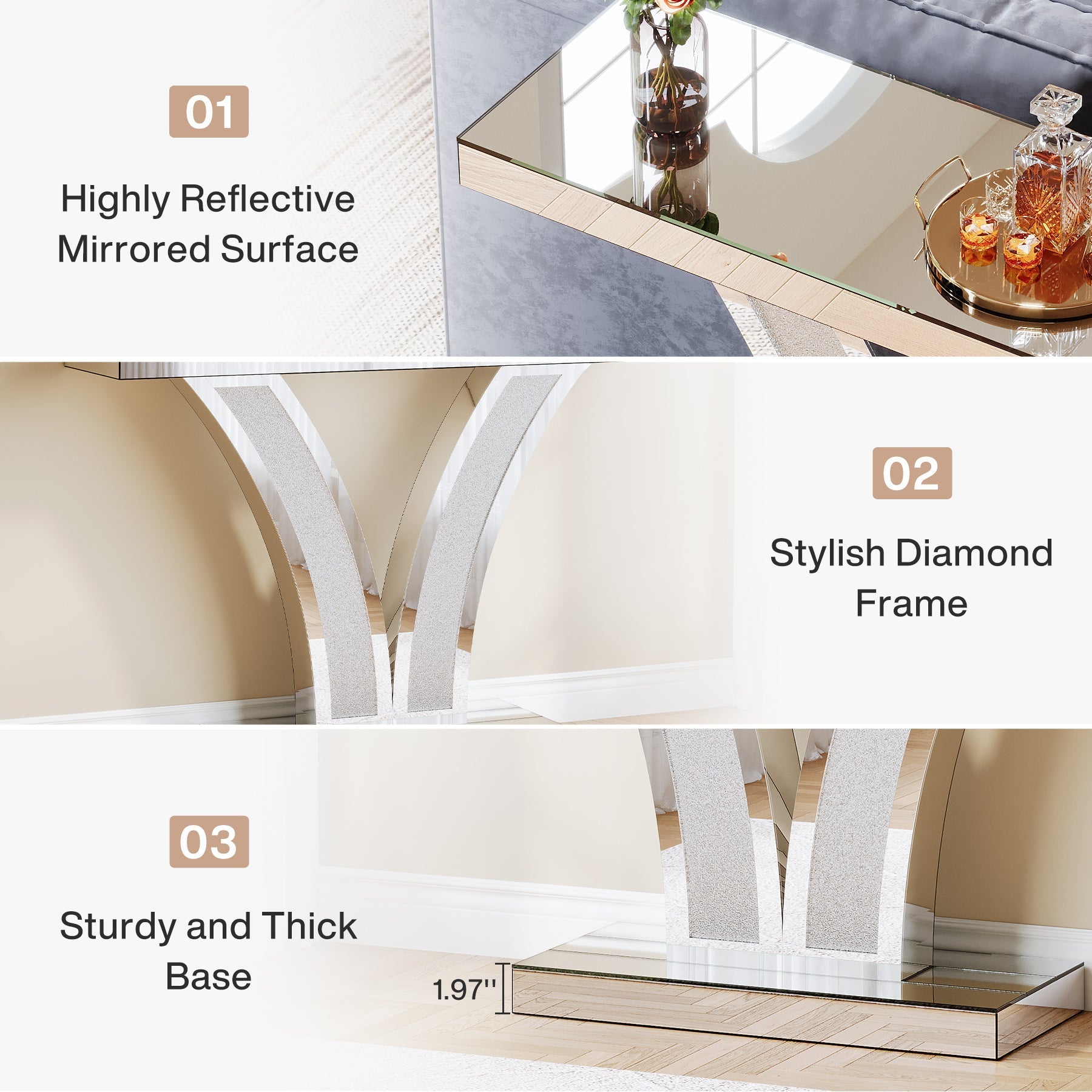 39" Mirrored Console Table, Modern Silver Entryway Table Tribesigns