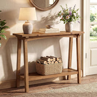 39.4” Small Entryway Table, 2-Tier Solid Wood Console Table for Living Room