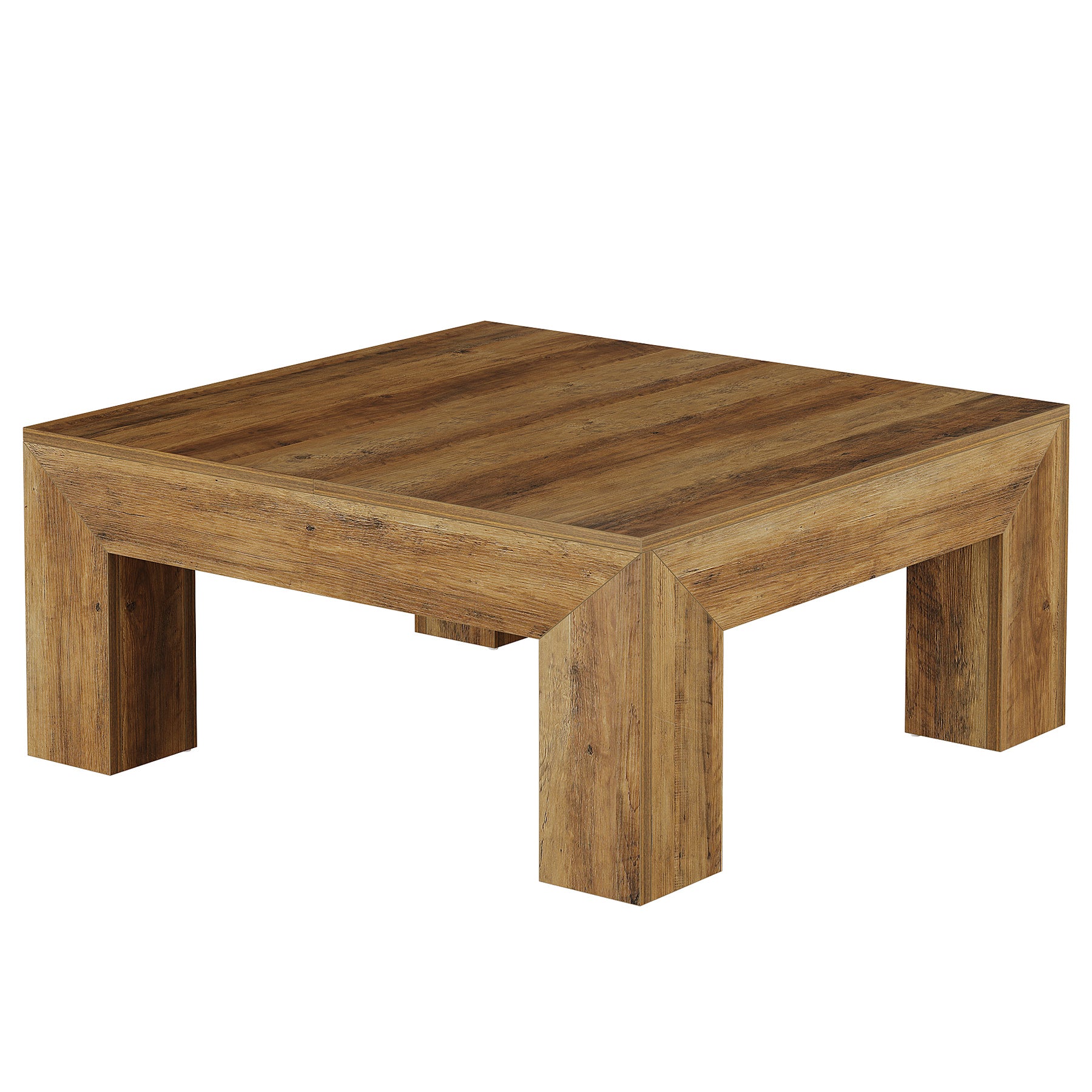 39" Square Rustic Farmhouse Coffee Table | MDF Top with Sturdy Wood Legs, Easy Assembly Cocktail Table in Brown
