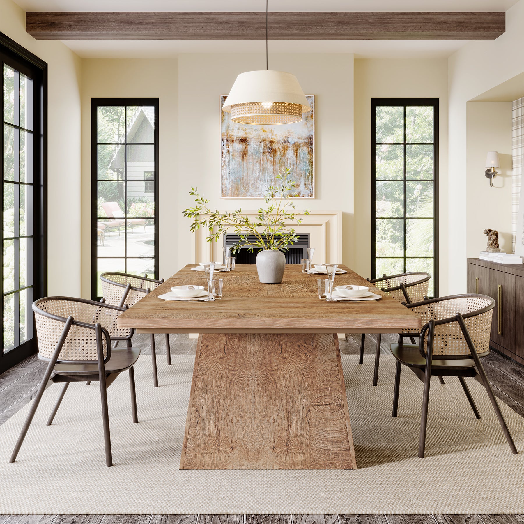 Tribesigns 63 Inch Dining Table for 6, Farmhouse Rectangular Kitchen Table with Double Pedestal for Dining Room