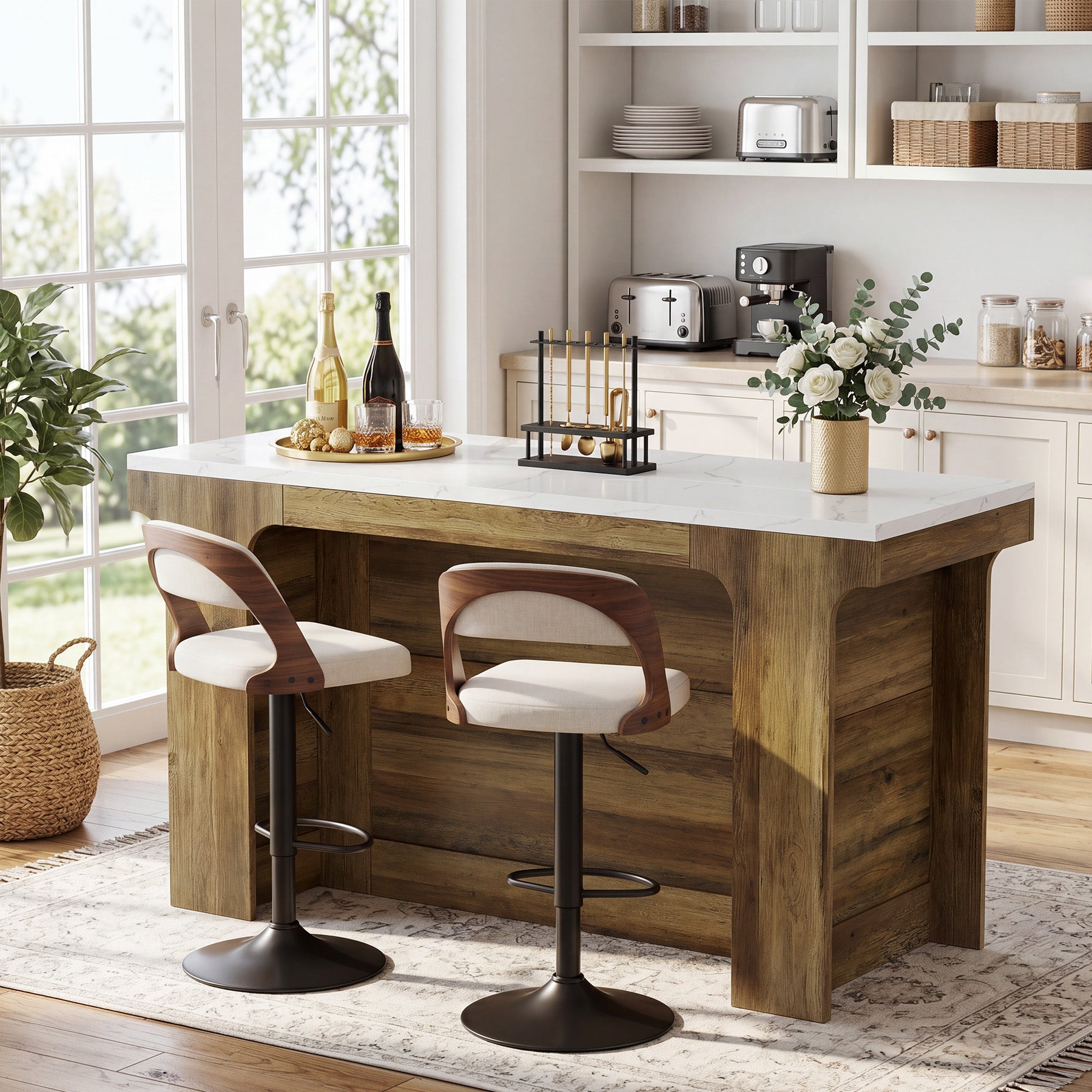 Tribesigns 59-Inch Bar Table with Faux Marble Top, Counter Height Table for Kitchen and Bistro