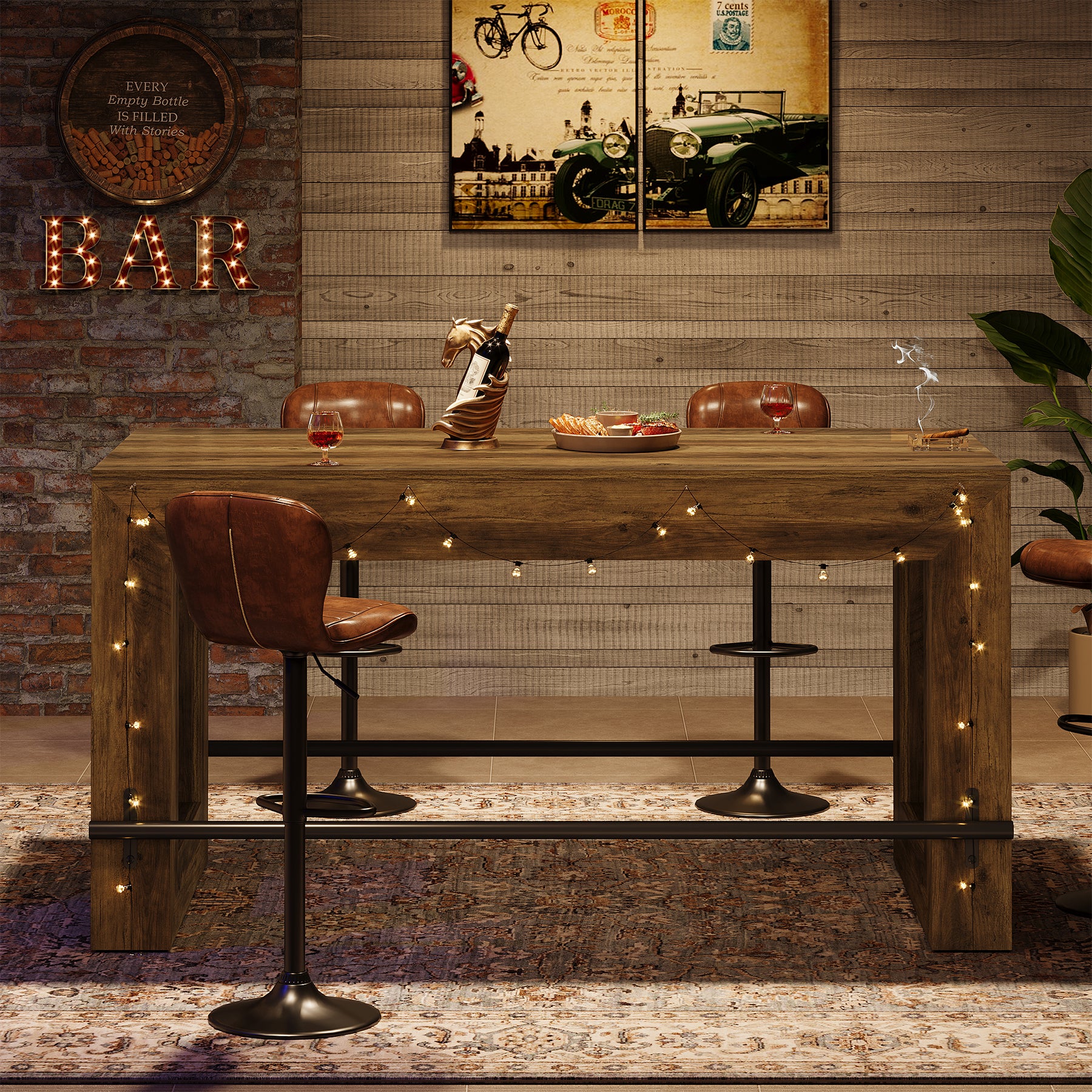 Tribesigns 59-Inch Industrial Bar Table with Metal Footrest, Counter Height Pub Table for Kitchen