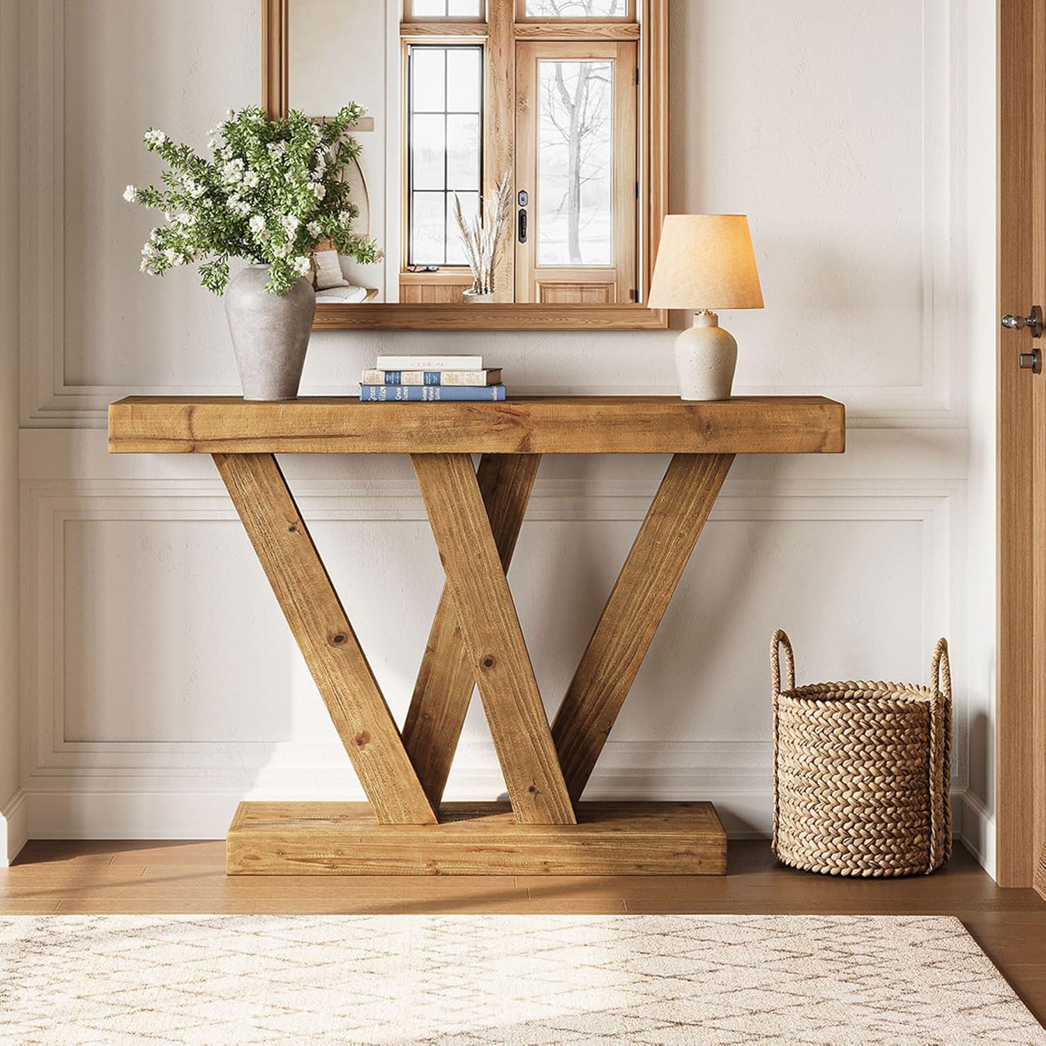 47" Solid Wood Console Table - Narrow Vintage Sofa Table for Entryway, Hallway & Living Room