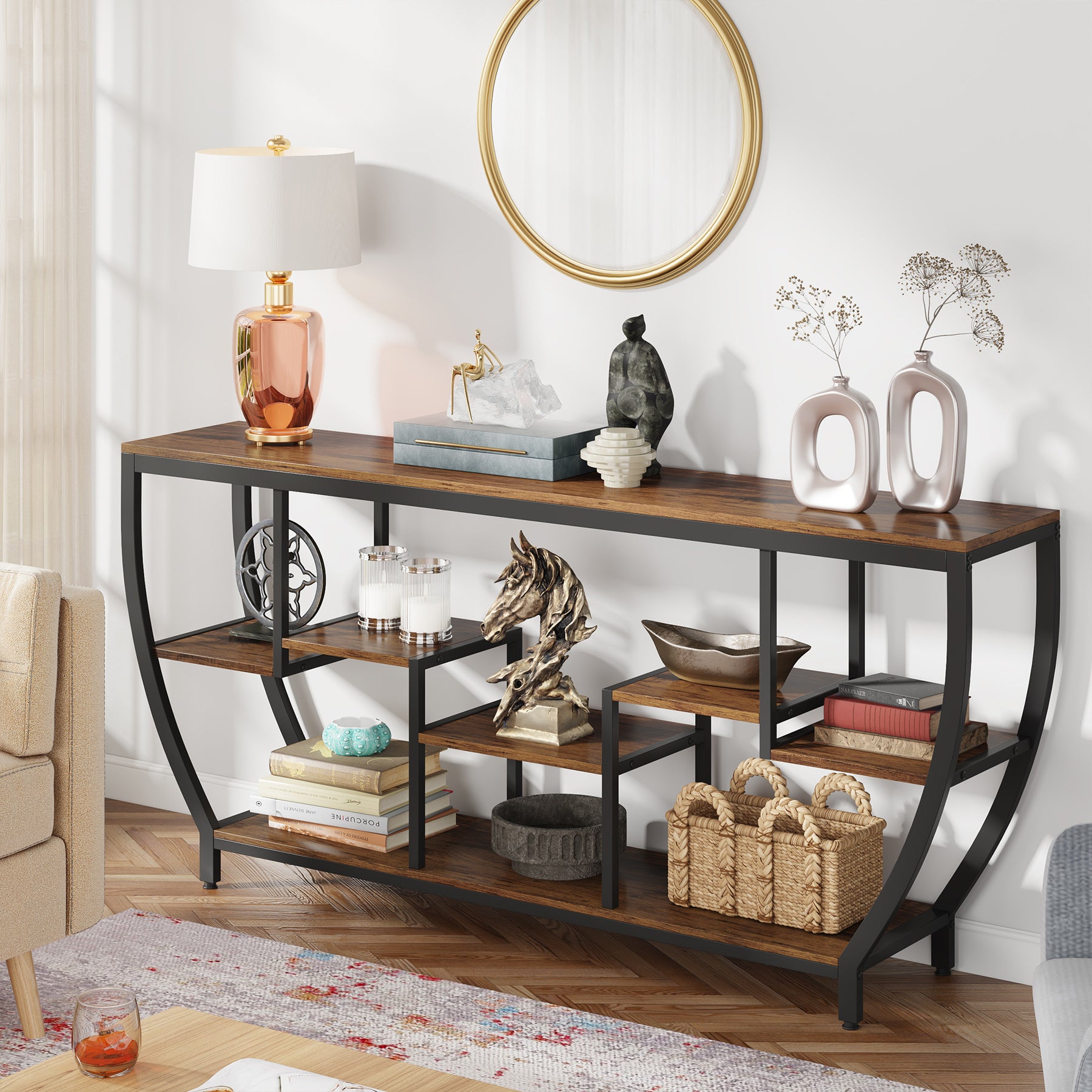 Tribesigns 70.9" Sofa Table with Shelves, Console Table for Living Room