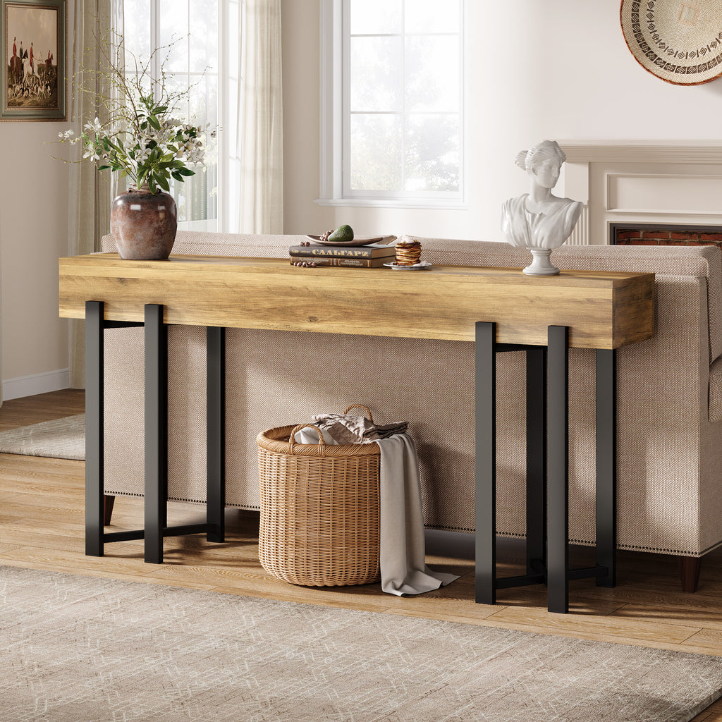 63" Industrial Console Table Metal Frame Wooden Sofa Table Entryway Living Room