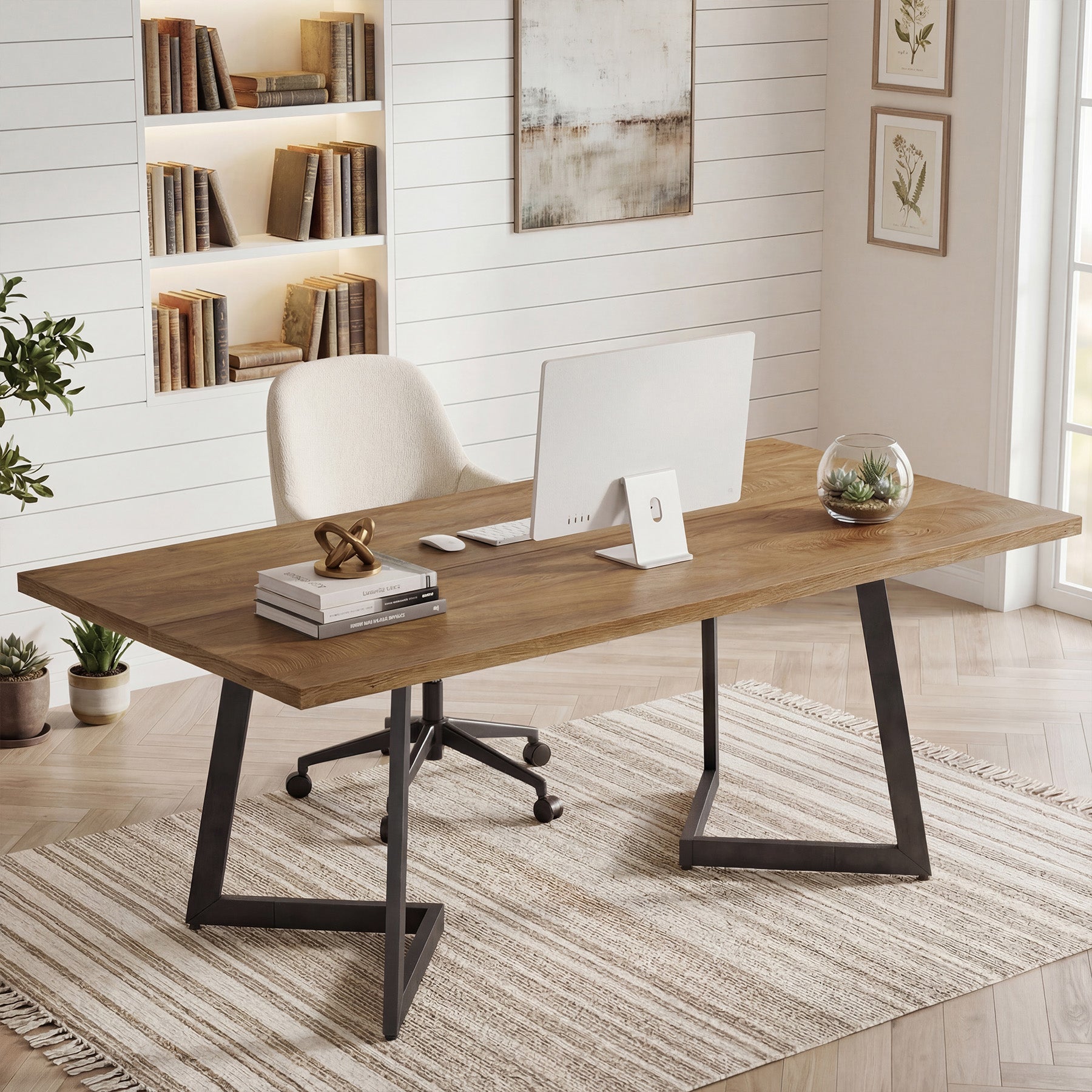 Tribesigns 62.2-Inch Industrial Executive Desk with V-Shaped Metal Legs, Large Computer Writing Desk for Home Office and Study Room