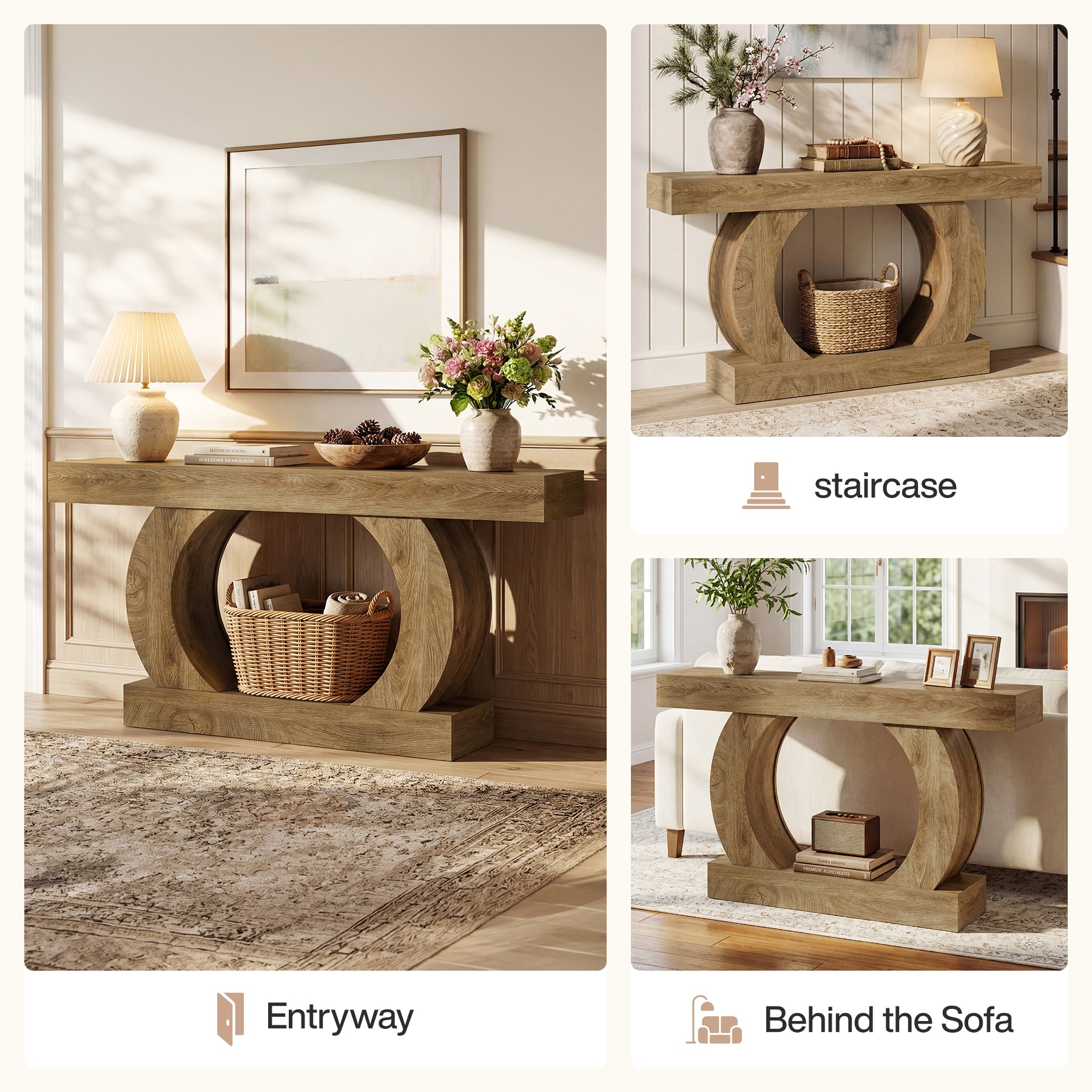 Tribesigns 59-Inch Farmhouse Console Table with Circular Open Base, 2-Tier Slim Entryway Table for Living Room and Hallway