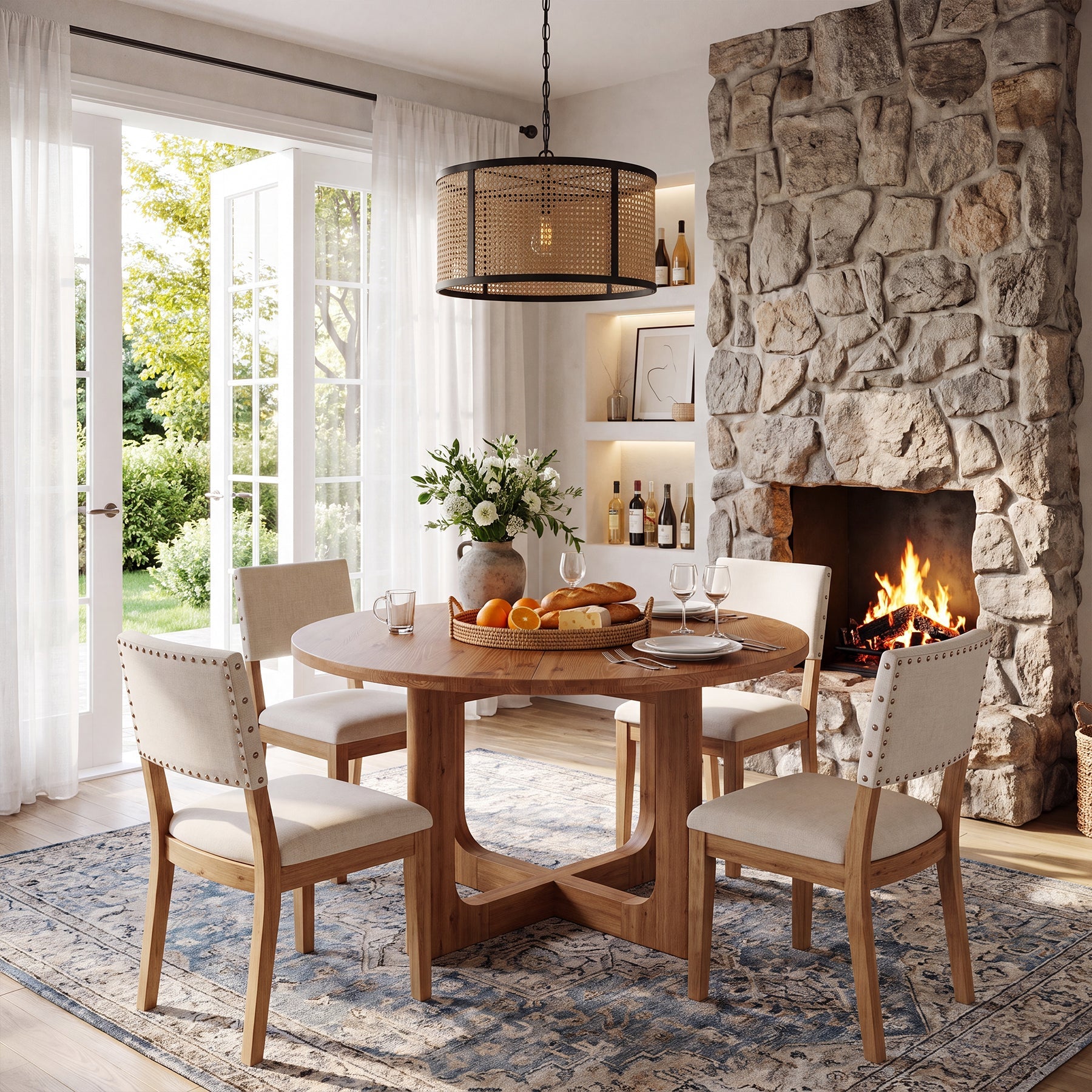 39.4-Inch Round Solid Wood Dining Table with X-Cross Legs, Farmhouse Kitchen Table for 2 to 4 People