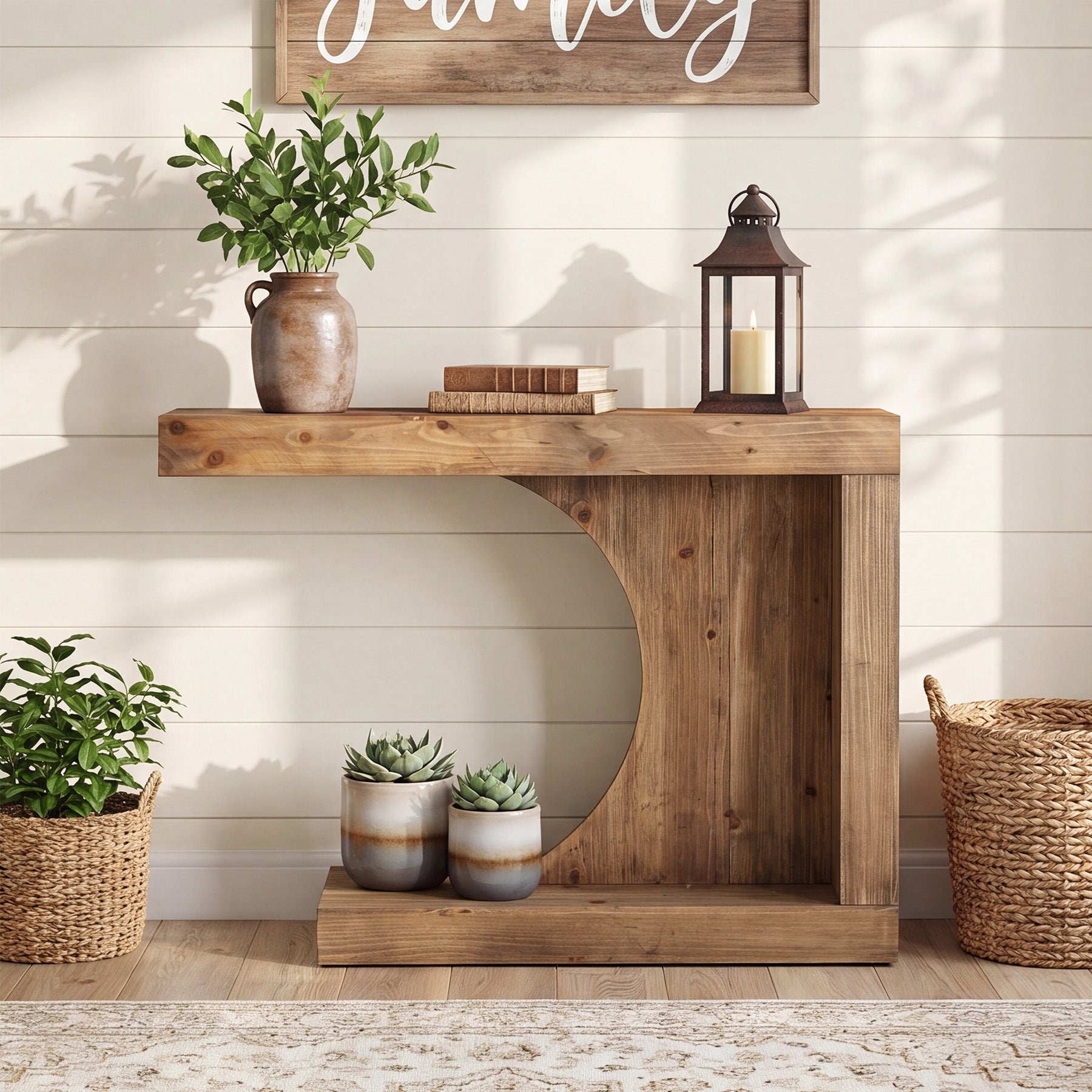 39.4-Inch C-Shaped Solid Wood Console Table, Narrow Modern Entryway Accent Table
