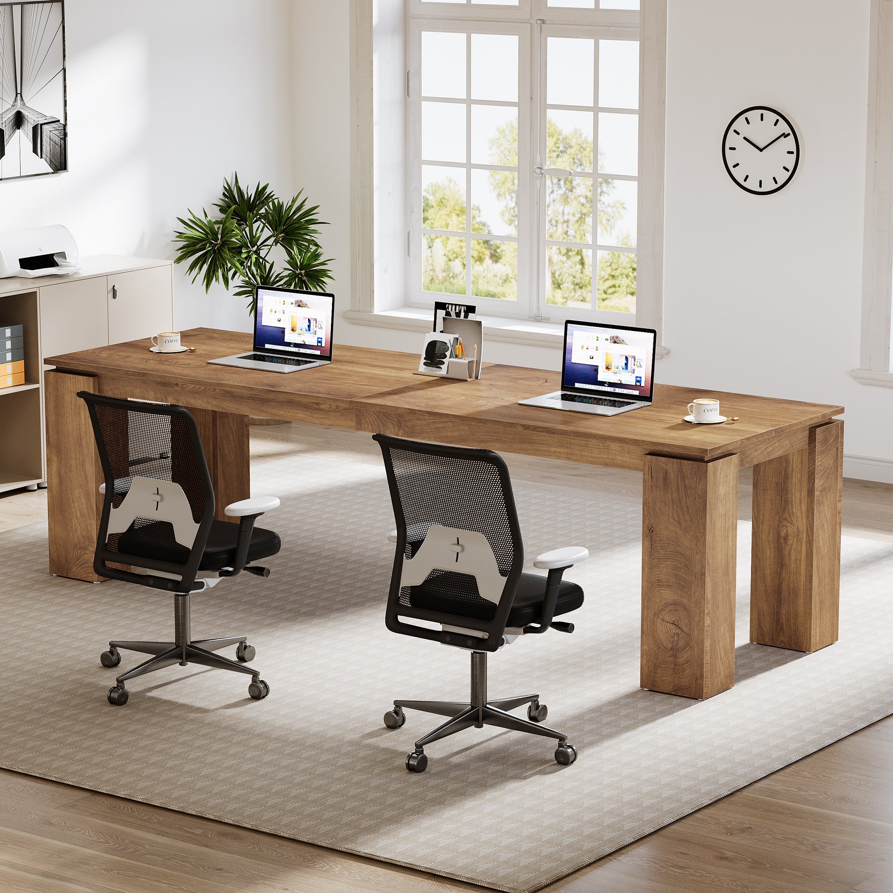 Tribesigns 86.61-Inch Two-Person Computer Desk, Extra Long Wood Workstation Table for Home Office Study Room