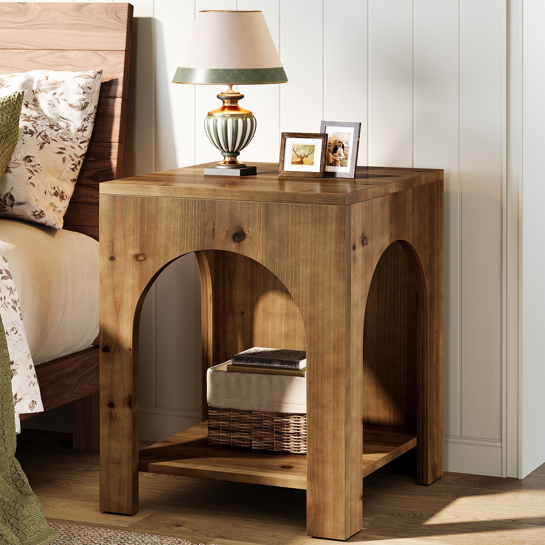 Tribesigns 19.69-Inch Farmhouse Side Table with Arch Design, Wooden End Table for Living Room