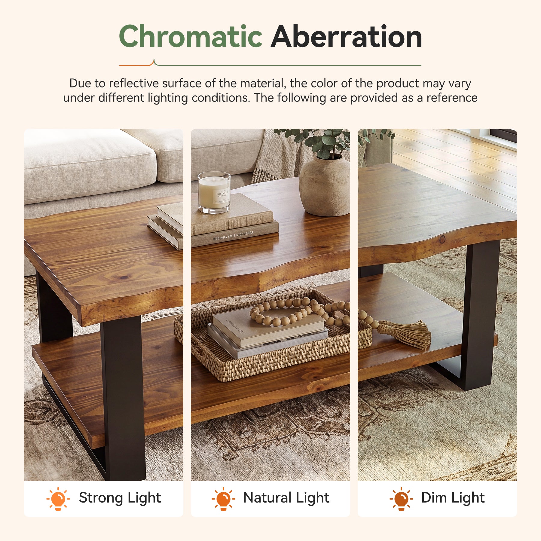Tribesigns 47-Inch Solid Wood Coffee Table with Live Edge Top, 2-Tier Storage Table for Living Room