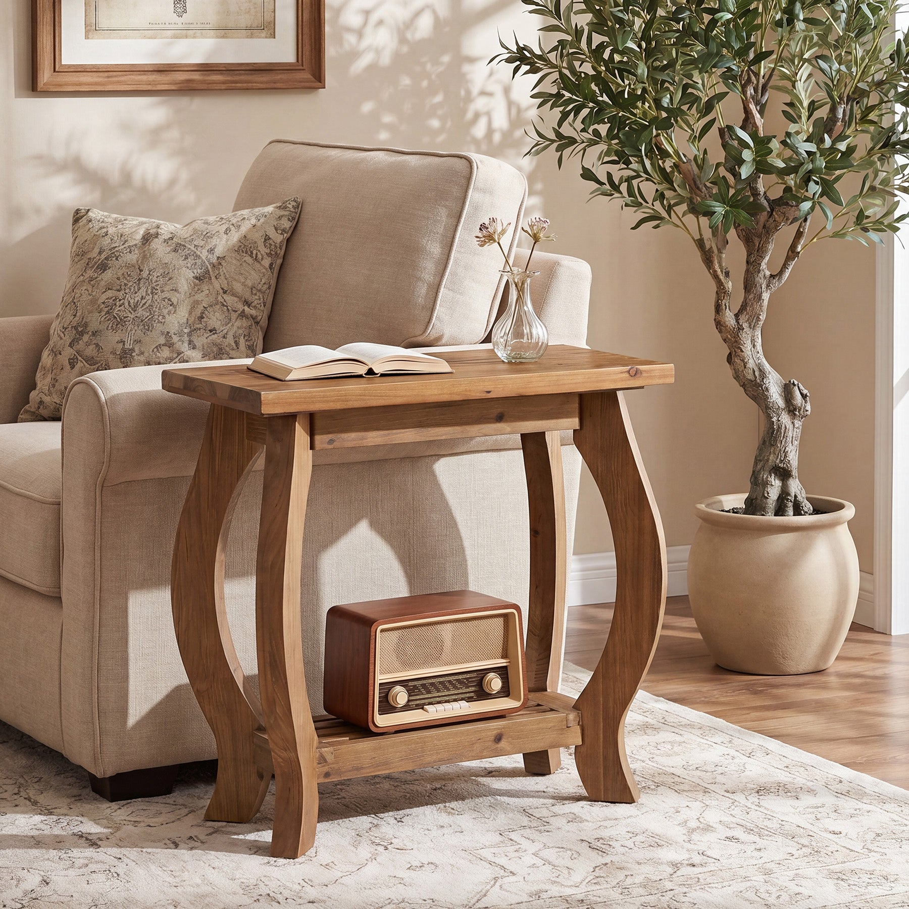 Tribesigns 23.6 Inch Narrow Side Table with Curved Legs, Solid Wood End Table for Small Spaces