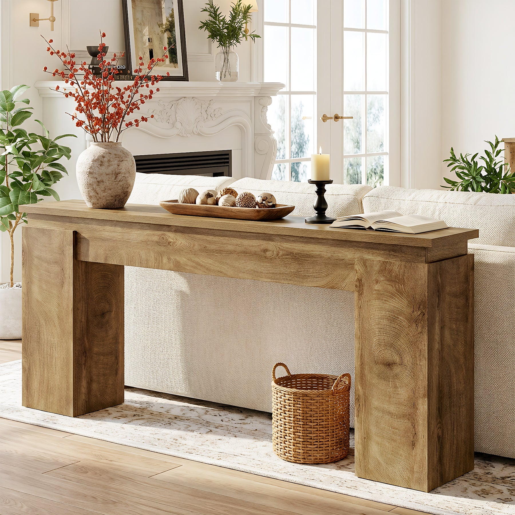 63-Inch Console Table, Farmhouse Sofa Table with Open Storage