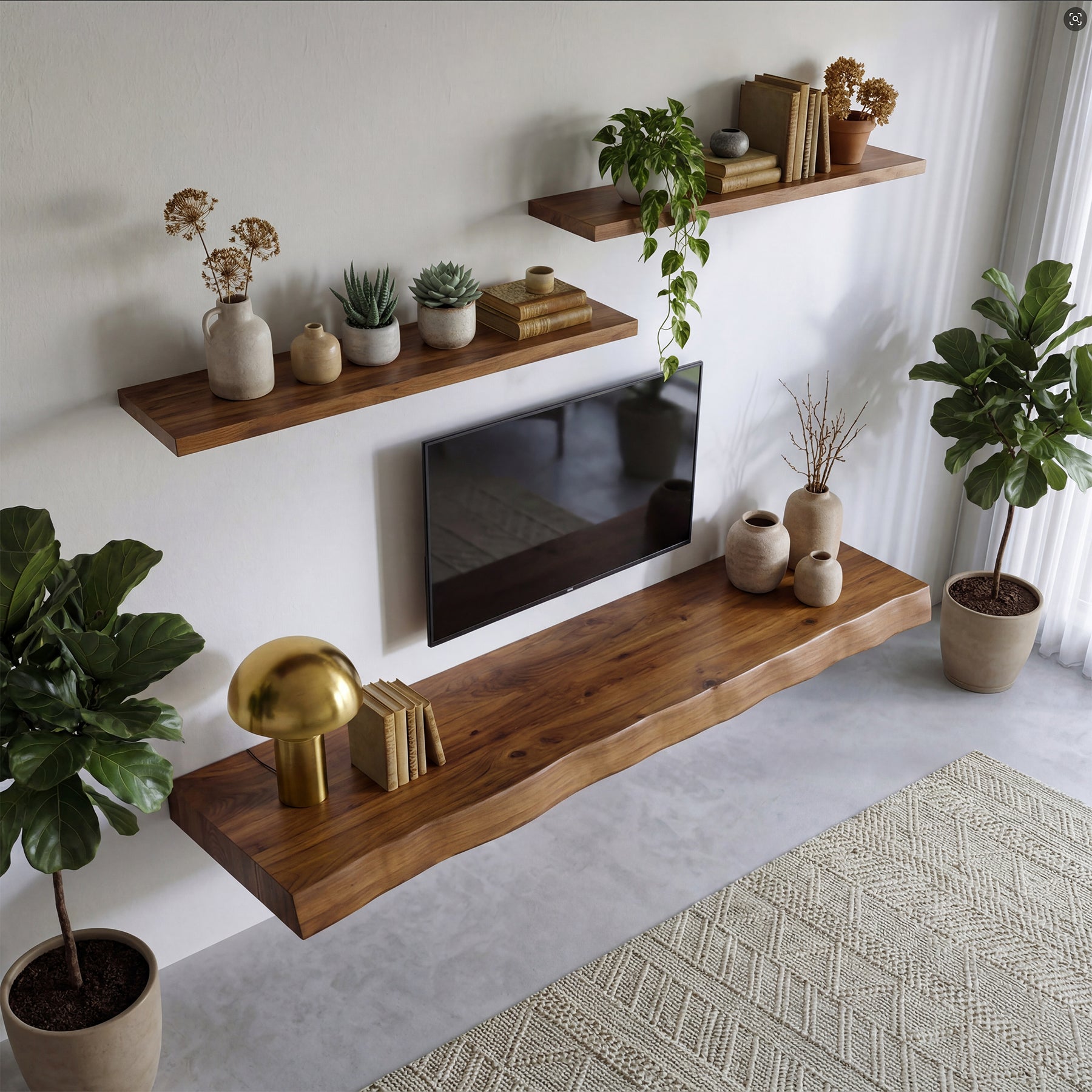 Tribesigns 62.99" Floating TV Stand for 65" TV, Solid Wood Wall Mounted Console with Storage