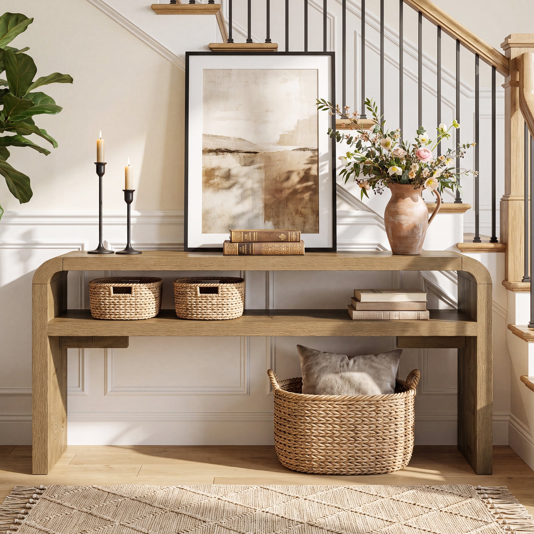 63 Inch Long Console Table with 2-Tier Storage, Narrow Sofa Table for Living Room