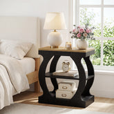 23.6 Inch Nightstand with 3-Tier Storage, Modern Narrow Bedside Table with Curved Frame for Bedroom 3