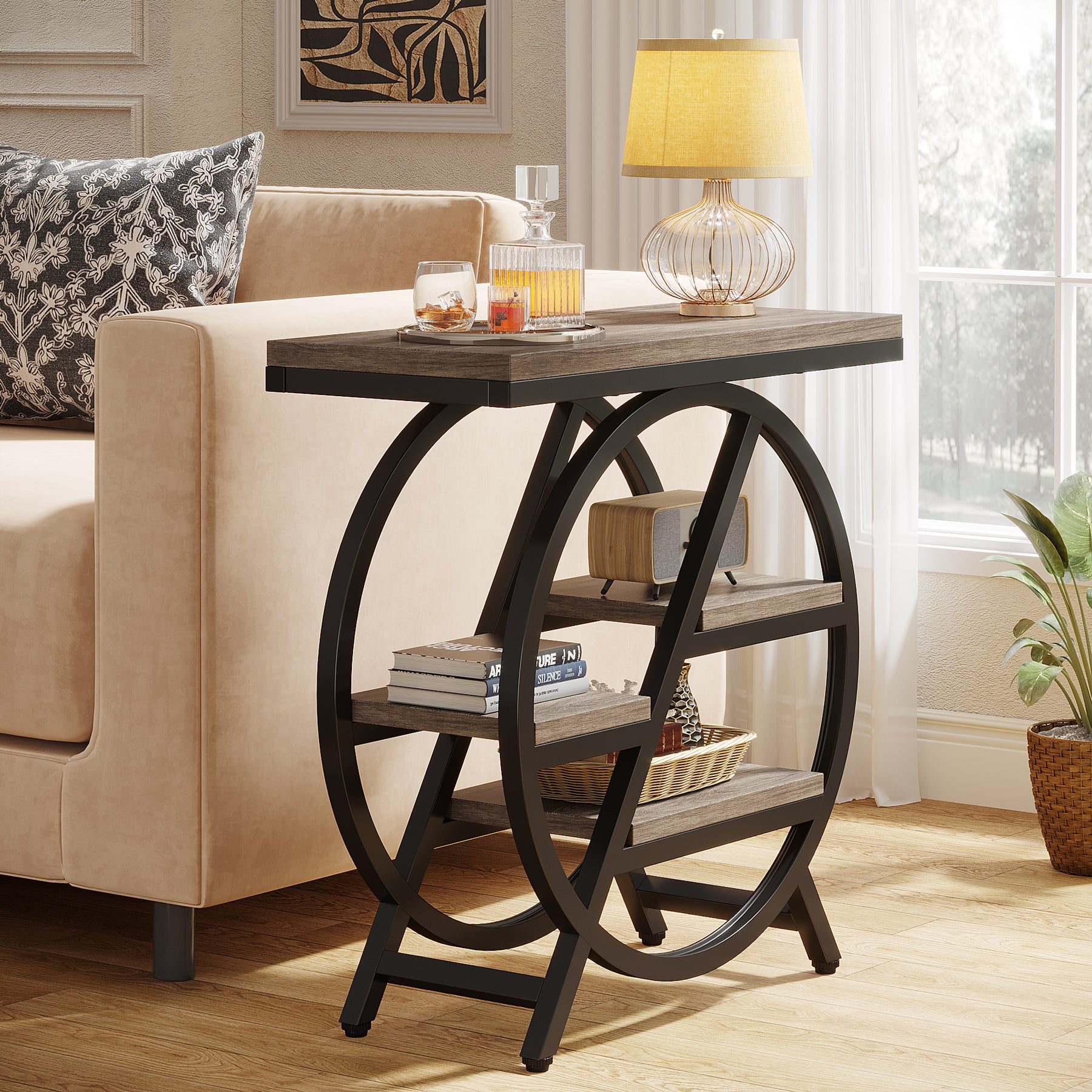 4-Tier End Table, Small Side Table Snack Table with Storage Shelves