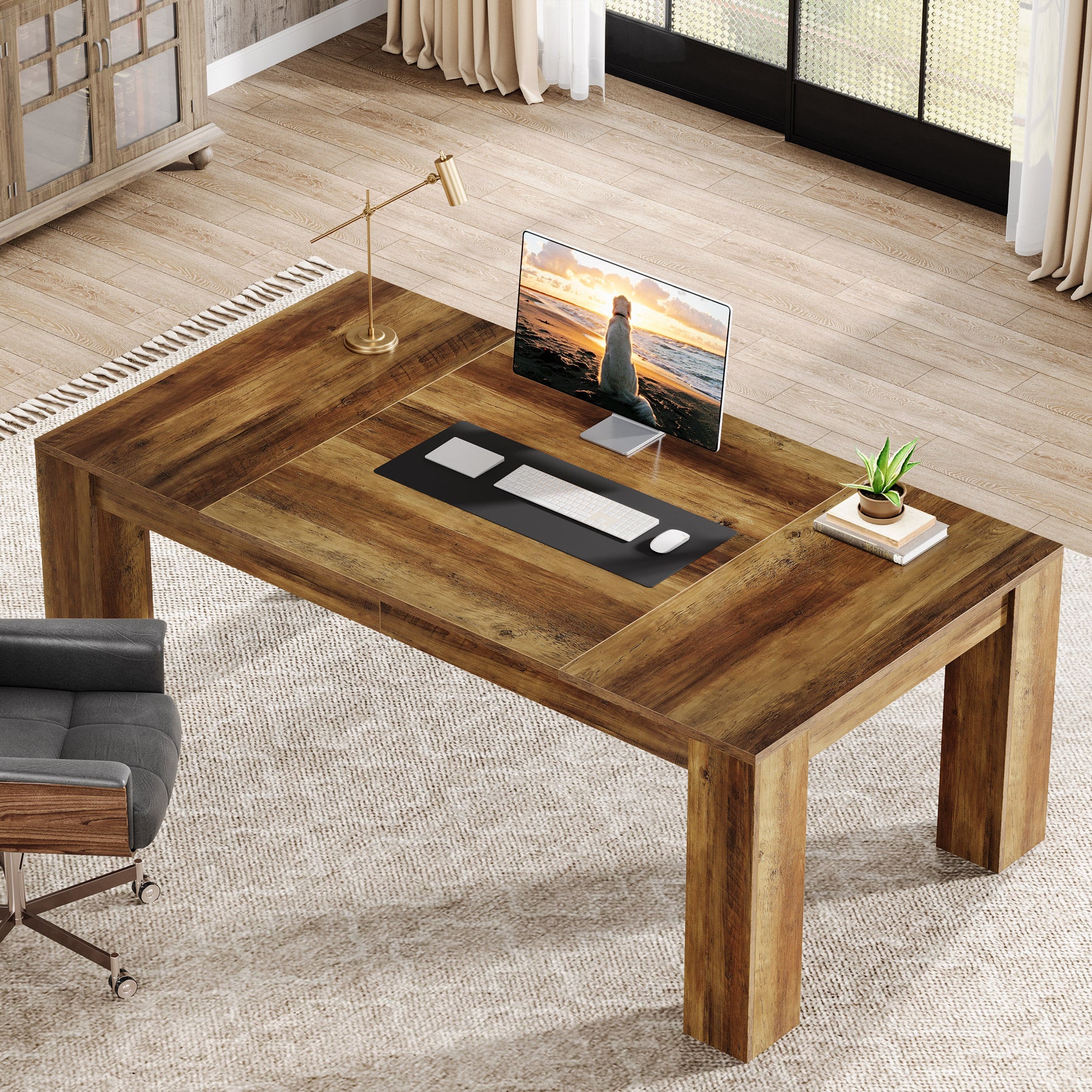 Tribesigns 63 Inch Executive Desk, Large Rustic Computer Desk with Spacious Workstation for Home Office