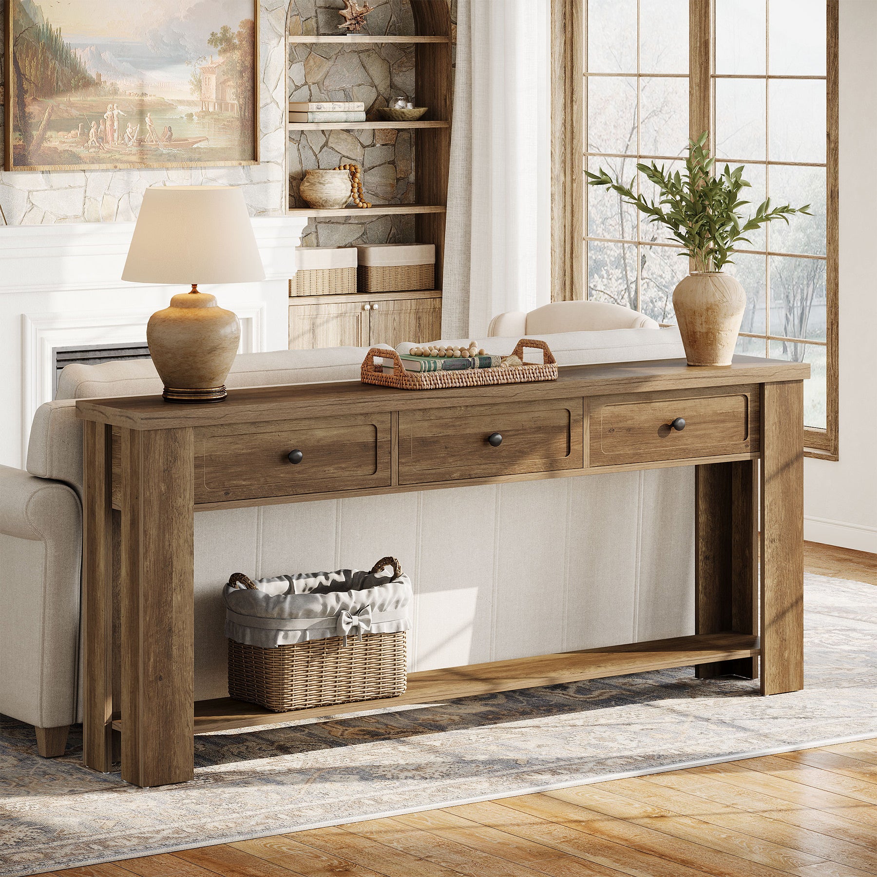 70.9-Inch Console Table with 3 Drawers, Narrow Farmhouse Sofa Table for Hallway