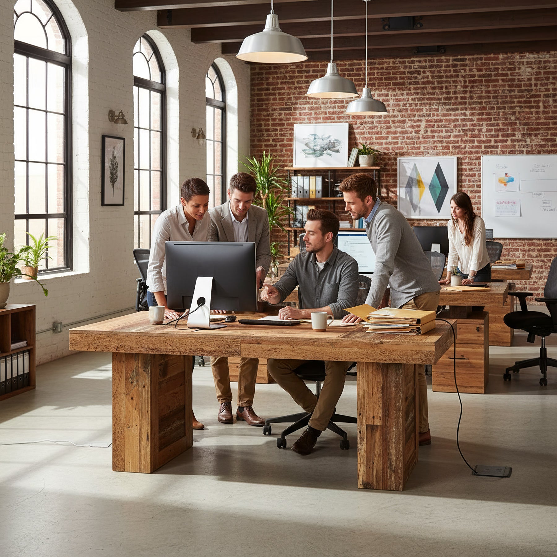 Tribesigns 63 Inch Farmhouse Executive Desk, Large Wooden Computer Desk with Heavy Duty Legs for Home Office