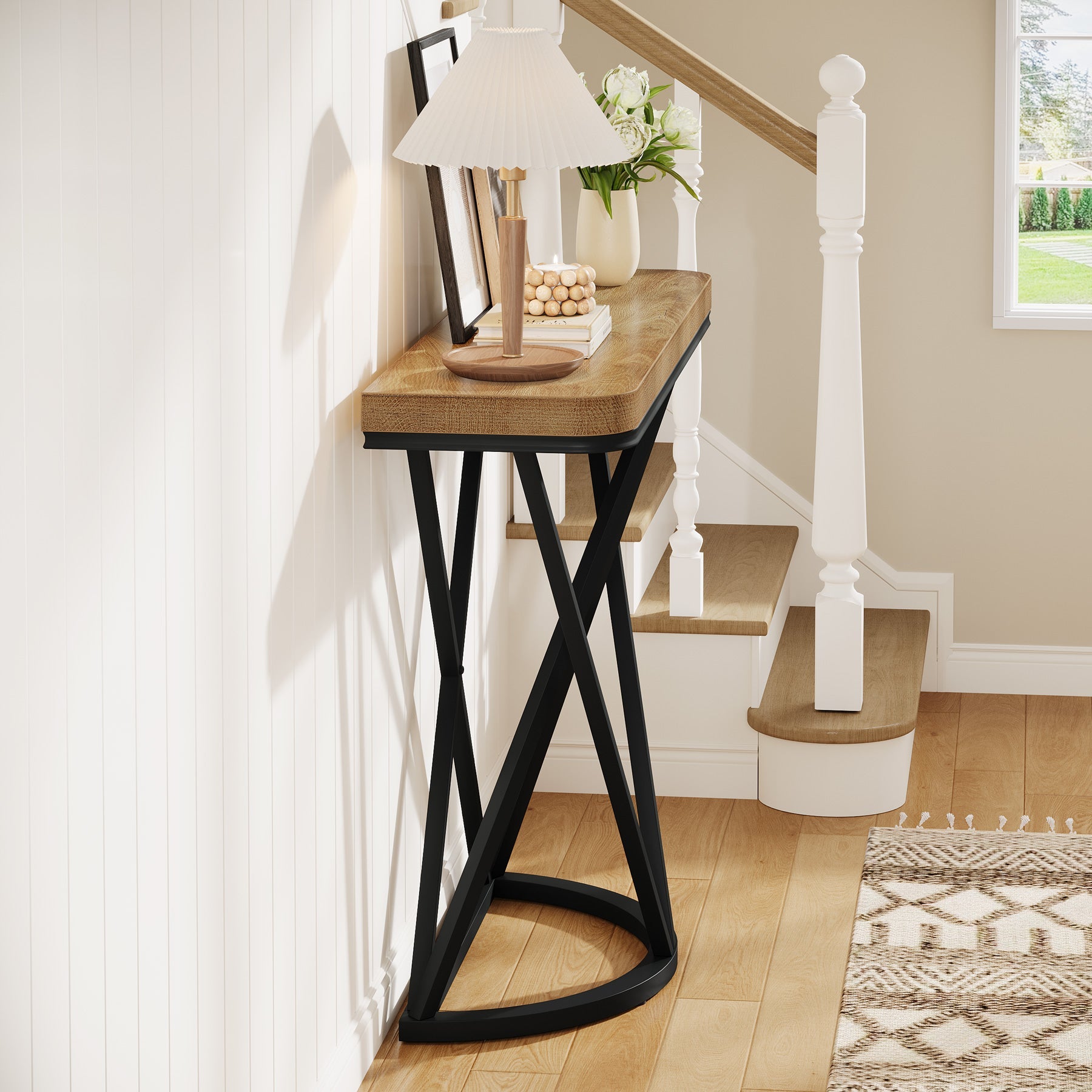 Tribesigns 41.3" Industrial Console Table, Narrow Entryway Sofa Table with Geometric Metal Base