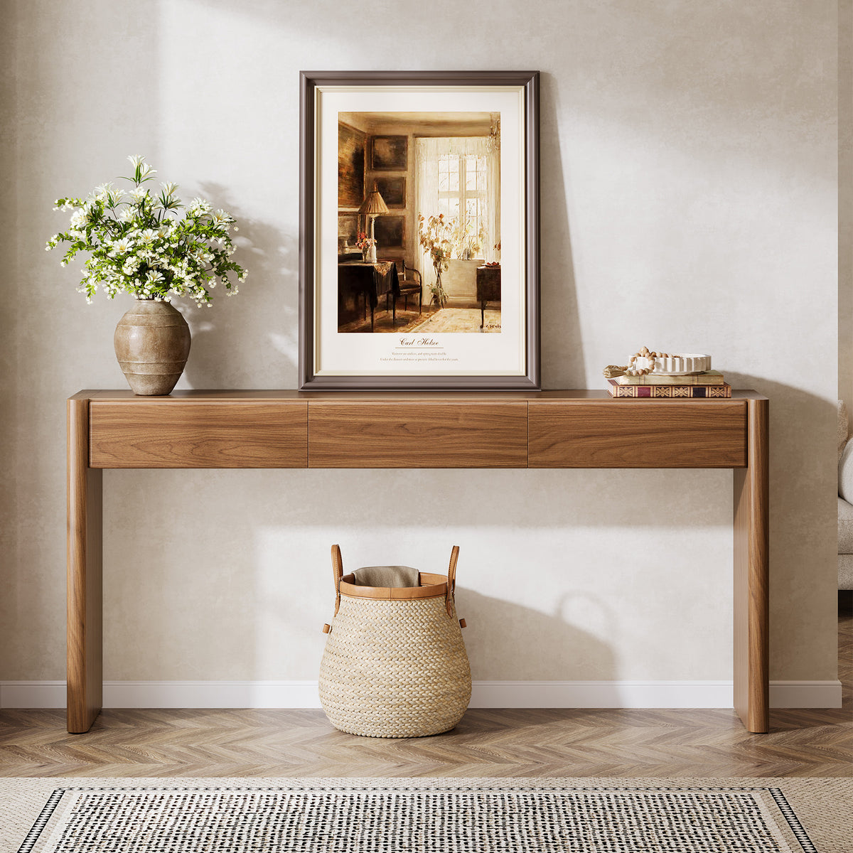70.9 Inch Console Table with 3 Drawers and Open Shelf, Farmhouse Entryway Sofa Table for Living Room