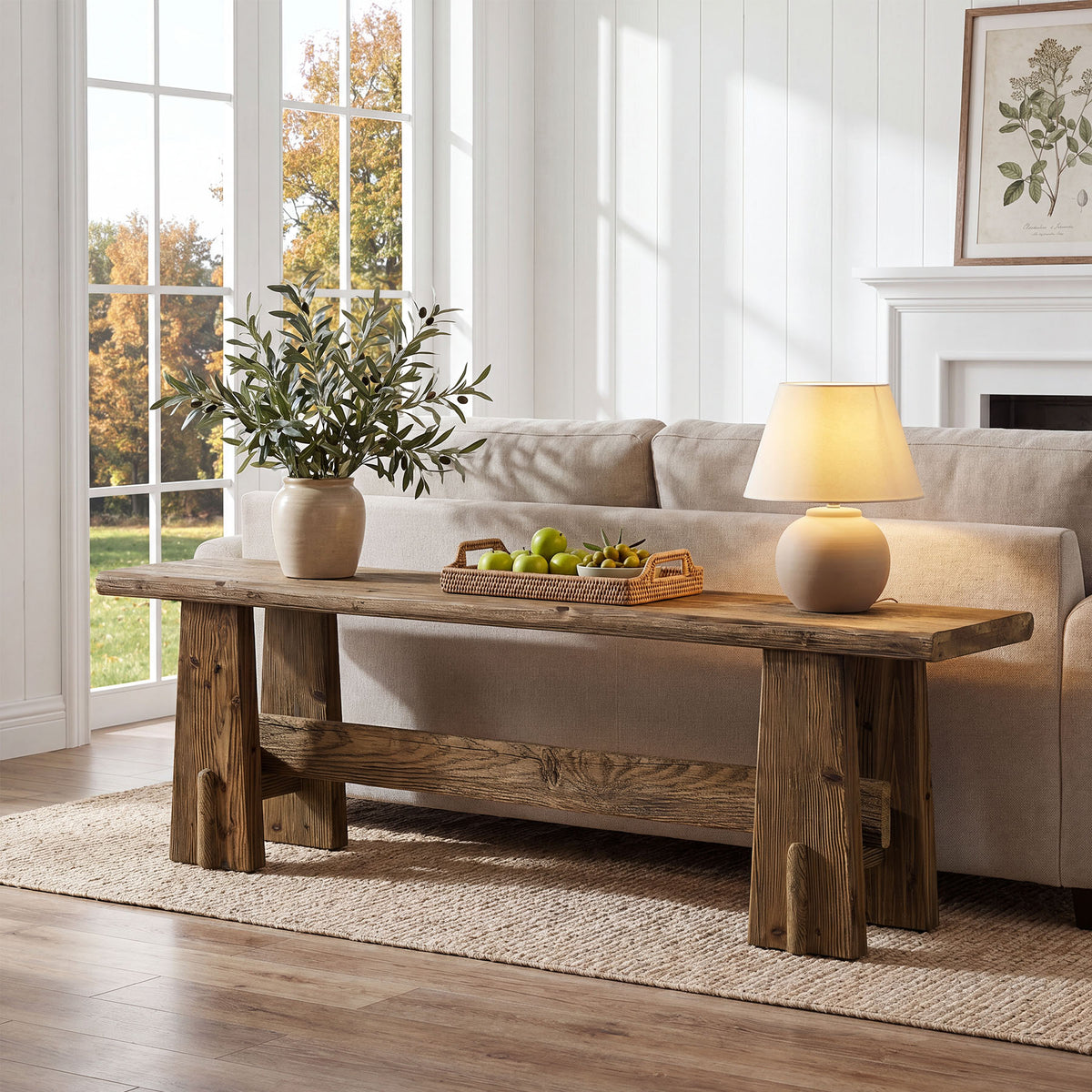 Tribesigns 59 Inch Solid Wood Bench with Rustic Farmhouse Design, Long Entryway Bench