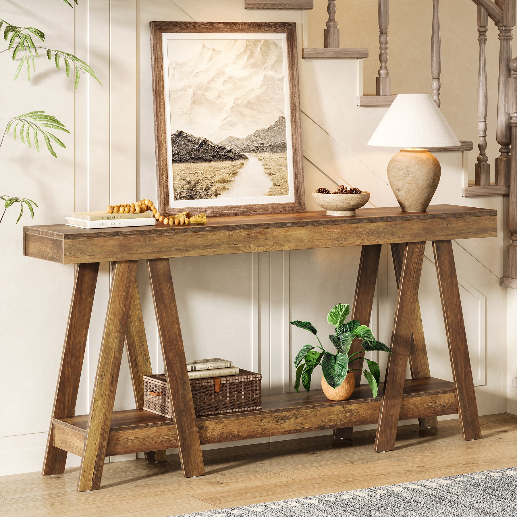 Tribesigns 70.87-Inch Farmhouse Console Table with 2-Tier Storage and A-Shaped Frame, Narrow Entryway Sofa Table for Living Room and Foyer