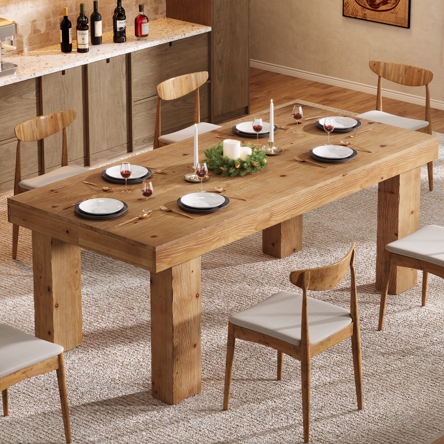 Tribesigns 63-Inch Solid Wood Kitchen Table for 4-6 People, Farmhouse Dining Table with Thick Tabletop