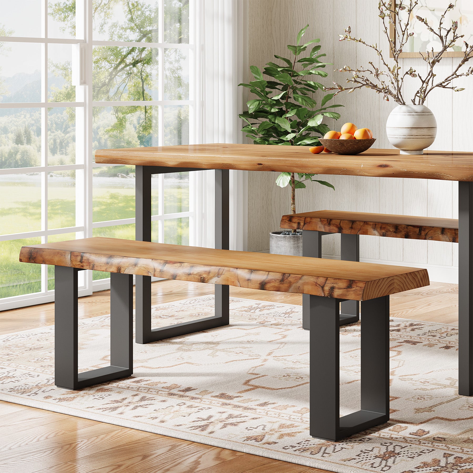 Tribesigns 47.24-Inch Industrial Entryway Bench with Solid Wood Seat, Narrow Shoe Bench for Bedroom and Hallway