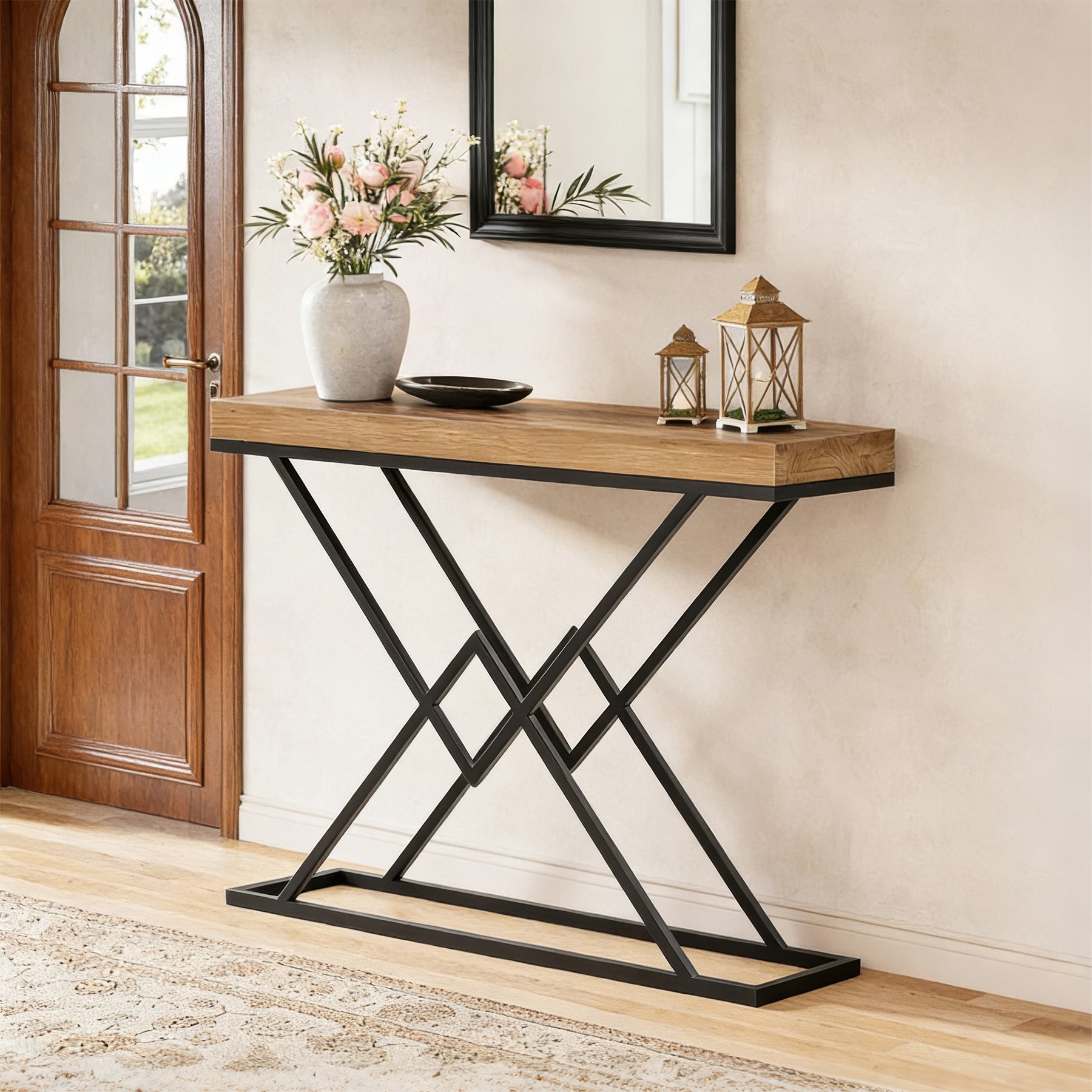 Tribesigns 47.2-Inch Industrial Console Table, Entryway Hallway Table with Geometric Metal Frame for Living Room and Entrance