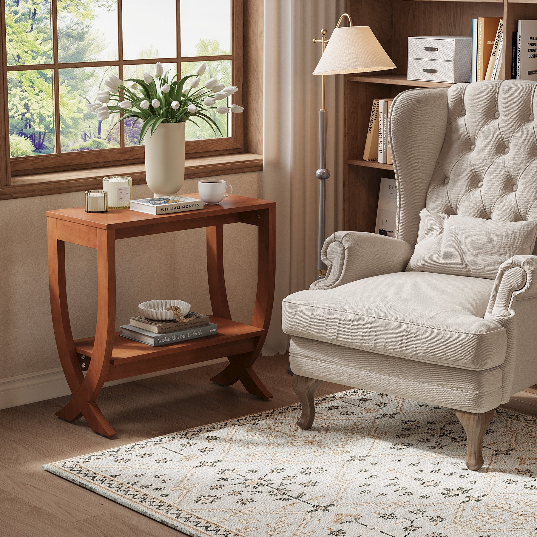 Tribesigns 23.62" Small Solid Wood Side Table with Arched Legs, 2-Tier End Table for Sofa Side