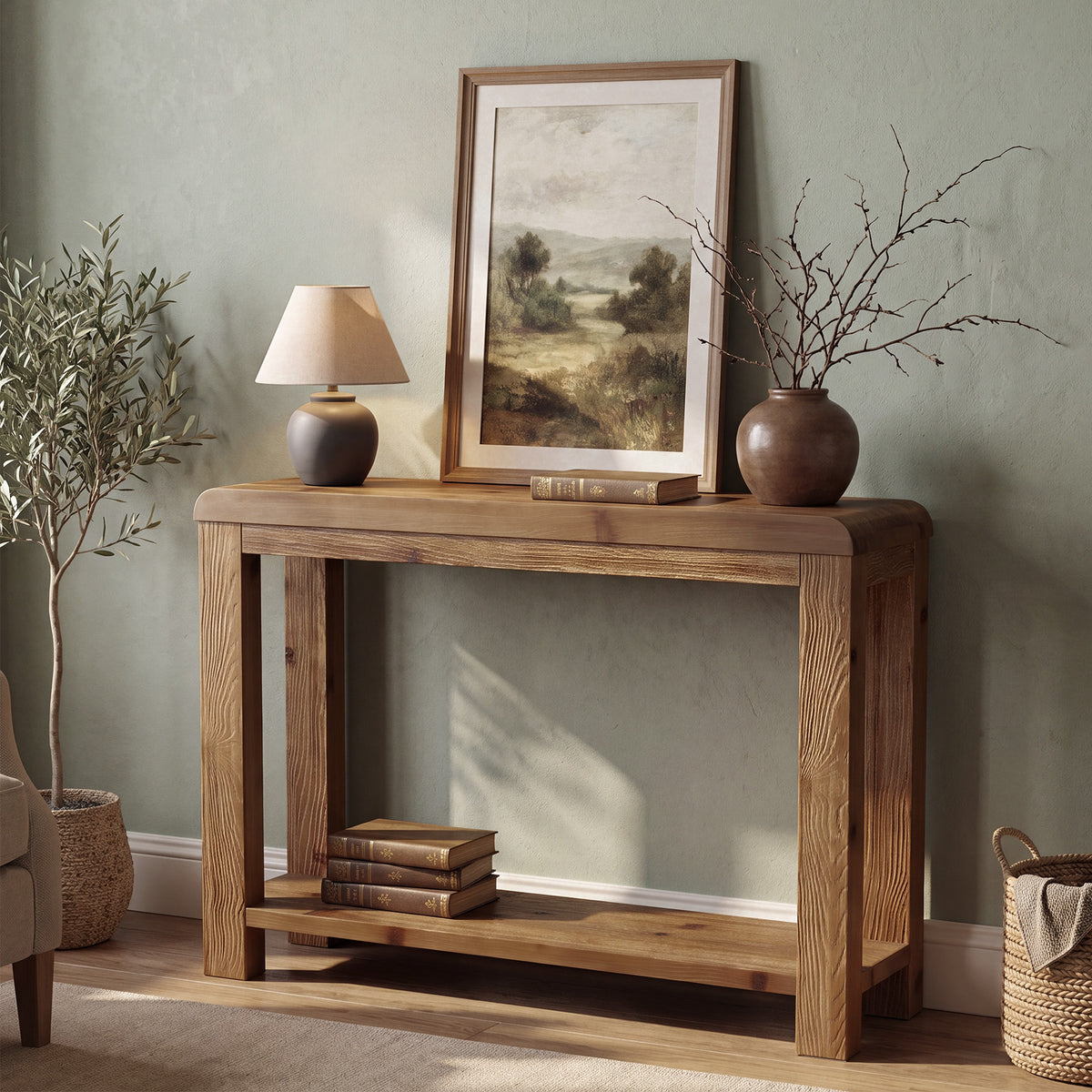 Tribesigns 41.3 Inch Solid Wood Console Table with Open Shelf Storage, Farmhouse Sofa Table for Hallway and Living Room