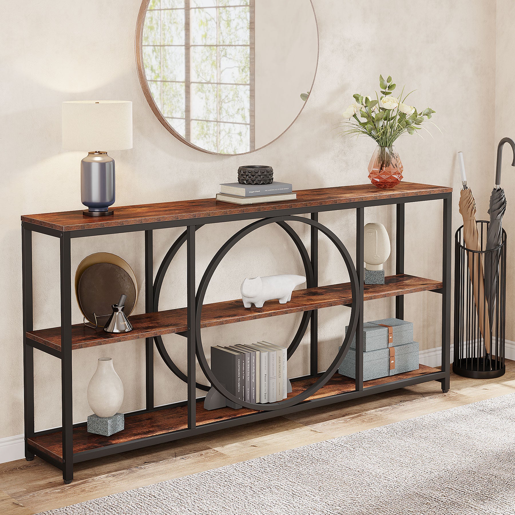 Tribesigns 70.9 Inch Extra Long Console Table, 3-Tier Narrow Sofa Table with Industrial Metal Frame for Entryway