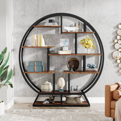 Tribesigns Bookshelf, 63 Inch Round Etagere Bookcase with Staggered Shelves Tribesigns