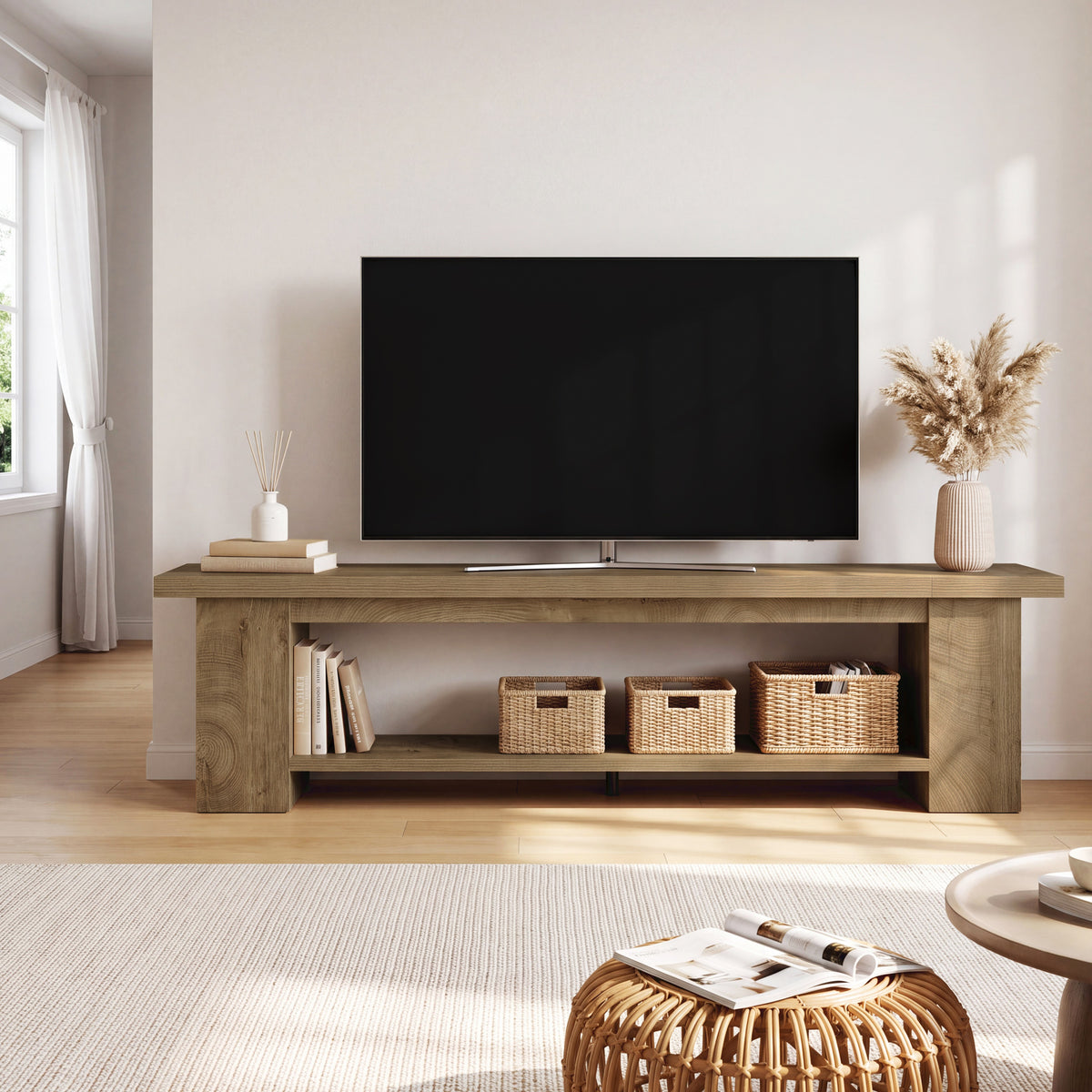 Tribesigns 86.6" Extra Long TV Stand with 2-Tier Storage, Media Console for 65-90" TVs