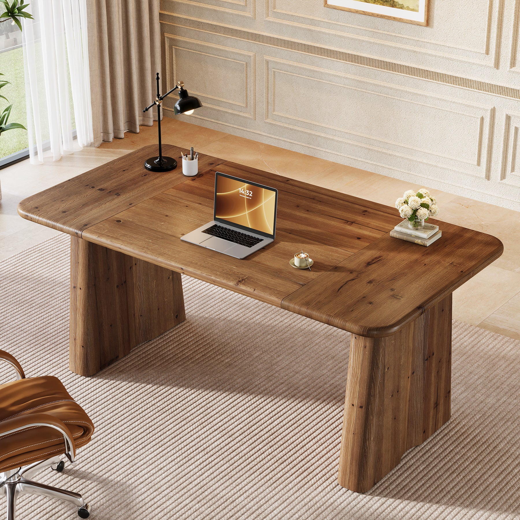 Tribesigns 63-Inch Solid Wood Executive Desk with Double Pedestal Base, Home Office Workstation