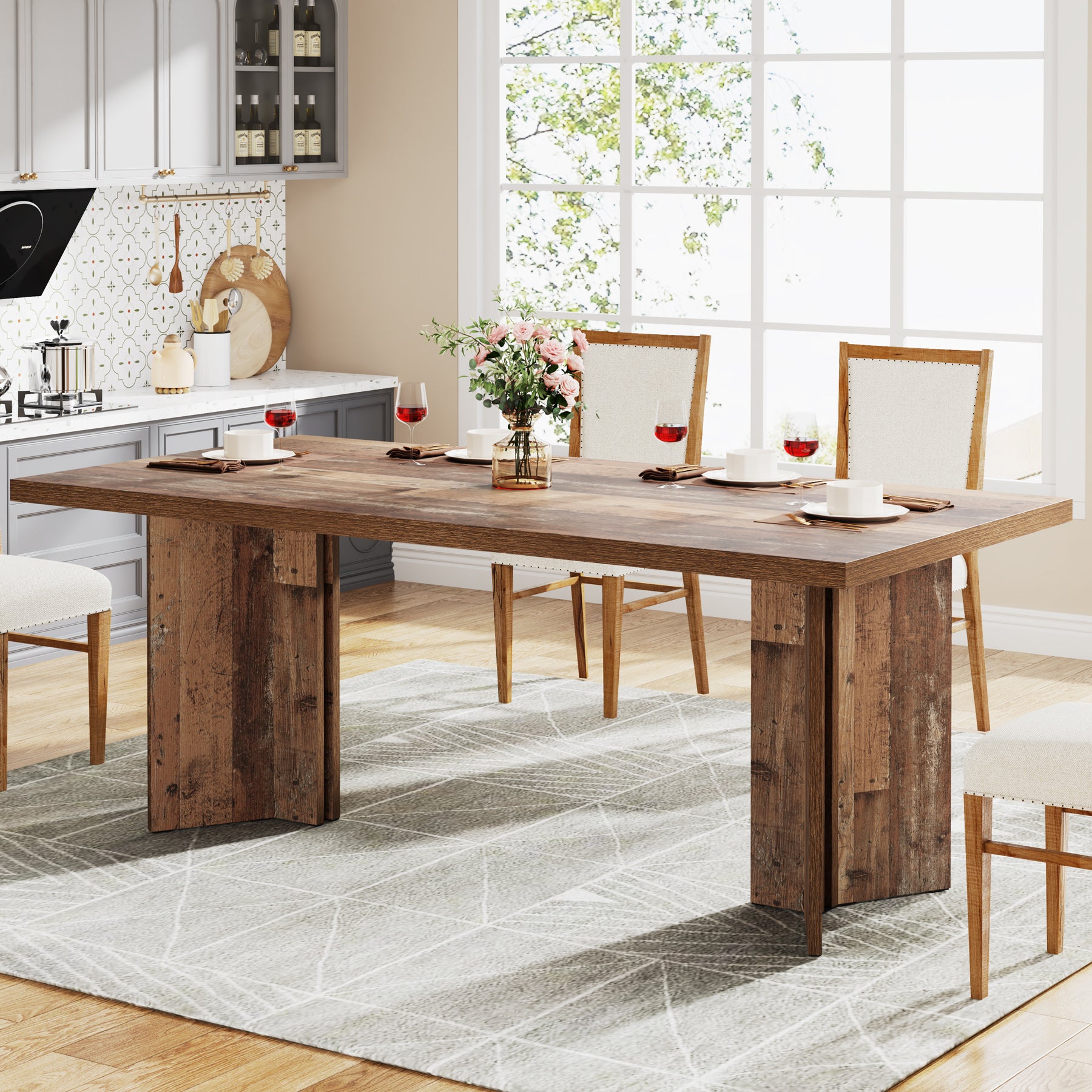 63" Dining Table, Farmhouse Kitchen Table with Large Tabletop for 4-6