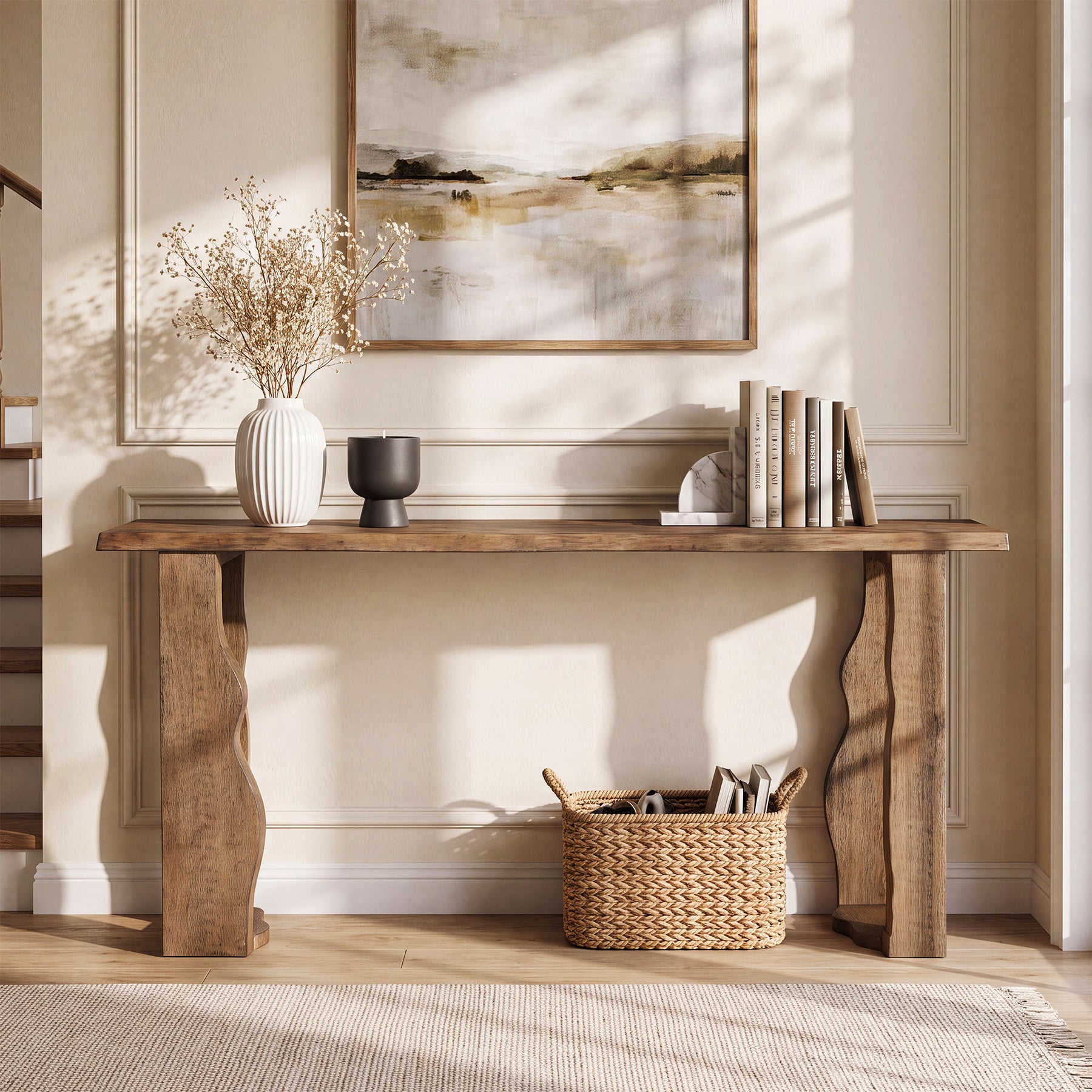 Tribesigns 70.9-Inch Solid Wood Console Table, Live Edge Entryway Table with Unique Wavy Legs