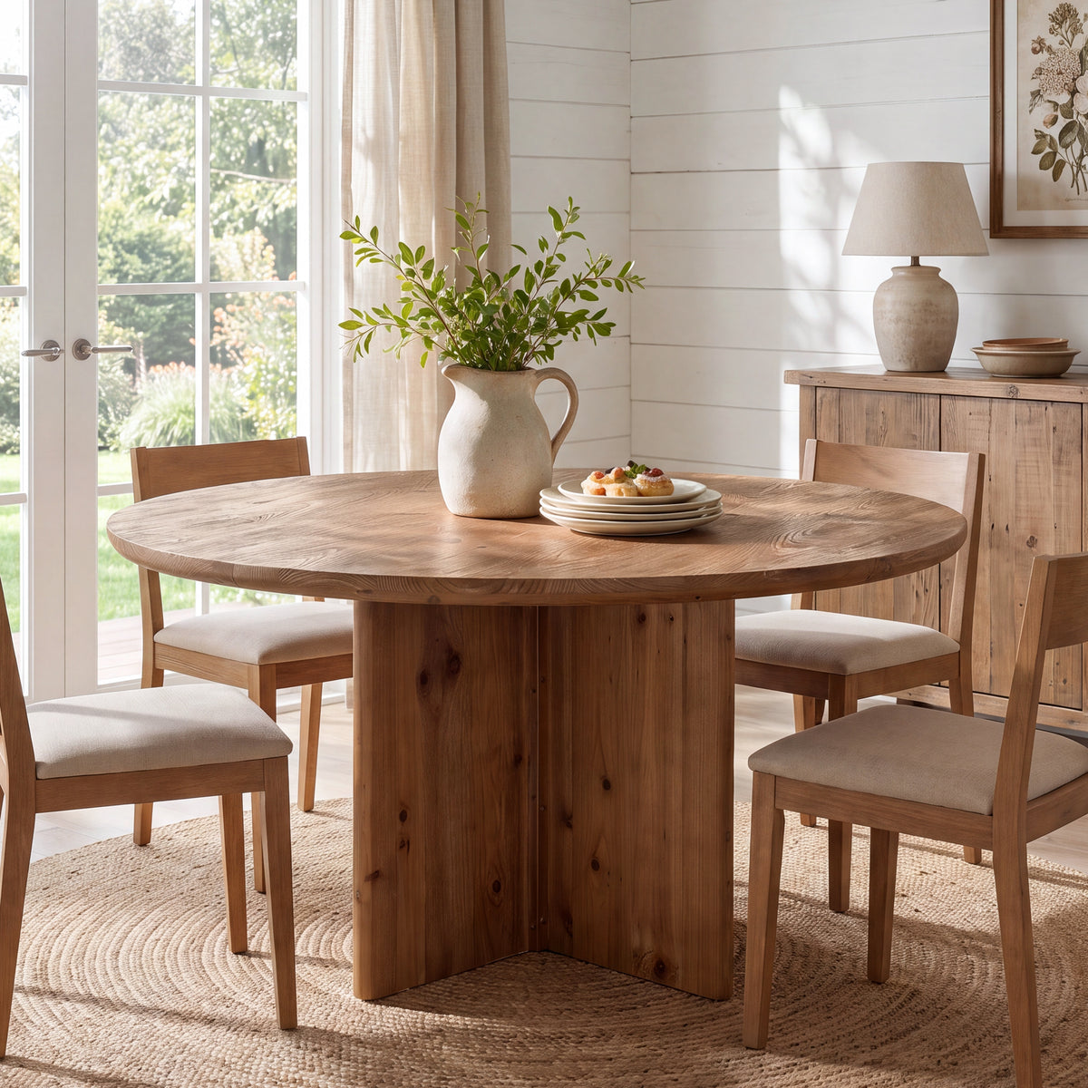 Tribesigns 47.2 Inch Round Solid Wood Dining Table for 4-6, Farmhouse Kitchen Table with Cross Pedestal Base