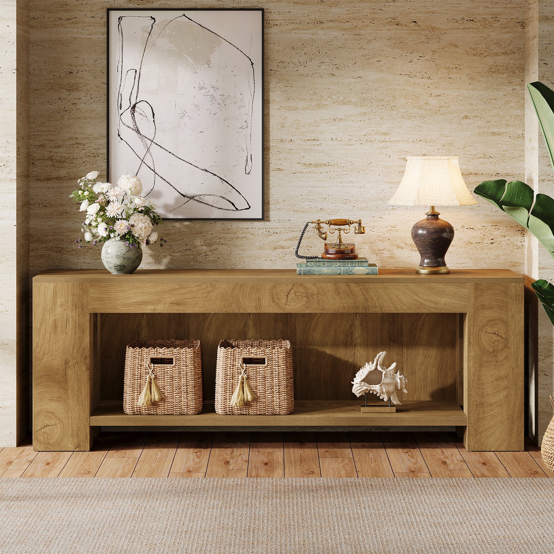 63-Inch TV Stand for 55 to 75-Inch TVs with Open Storage Shelves, Rustic Media Console Table for Living Room